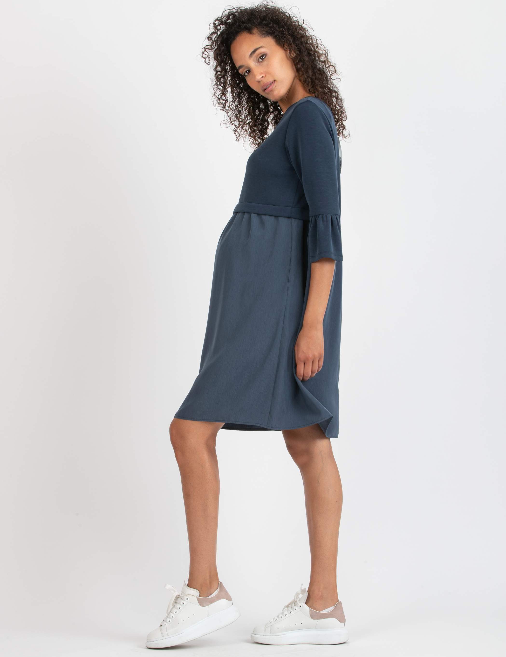 ILARIA - Modal and Satin Maternity & Nursing Dress (Denim , XS)
