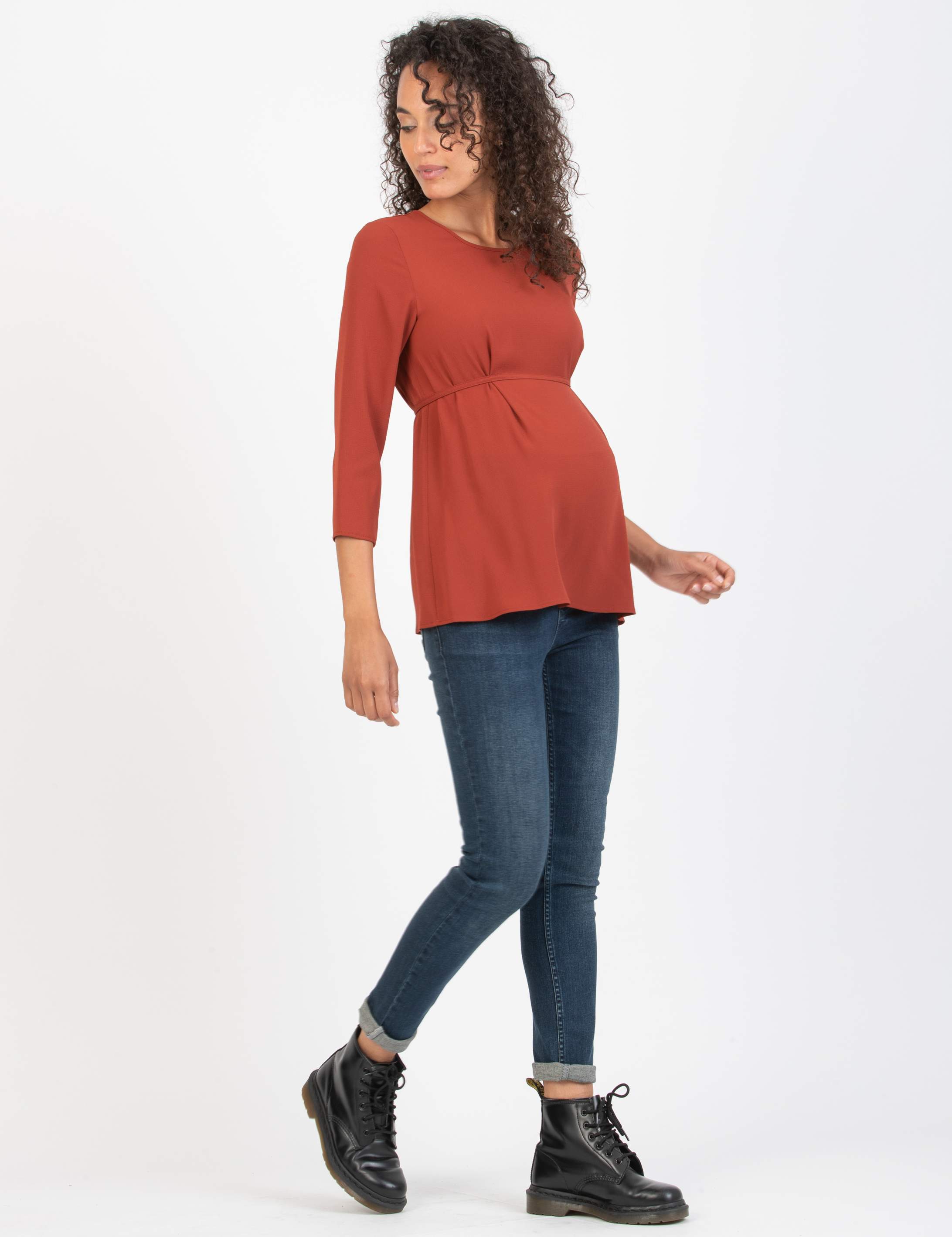LUCY - Camicetta Premaman con Laccio sul Davanti (Rosso Mattone, XS)