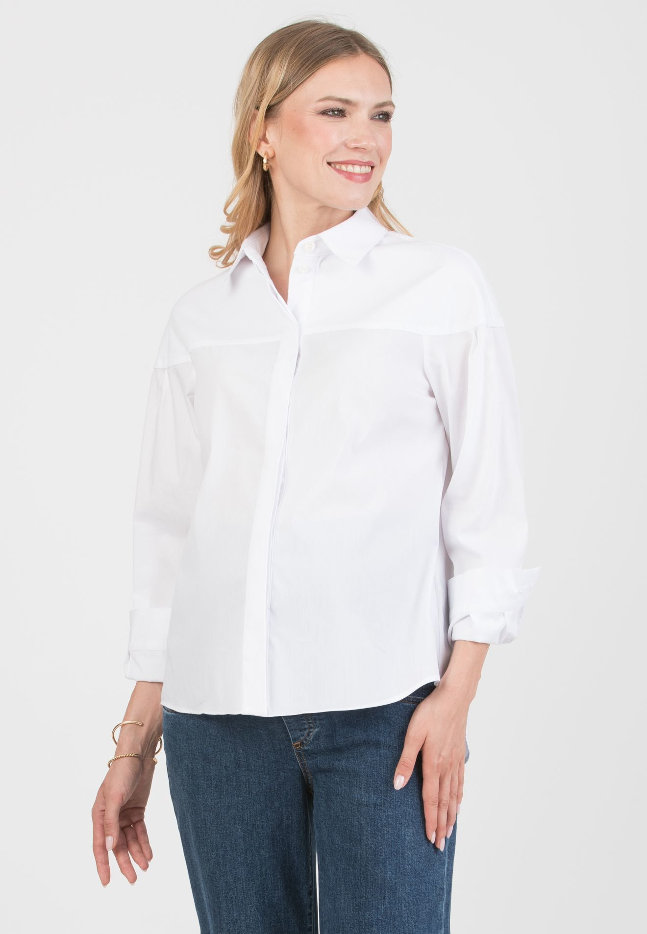 CAROLINA – Camicia Premaman & Allattamento in Cotone Elasticizzato con Carrè e Polsini (Bianco  Ottico)