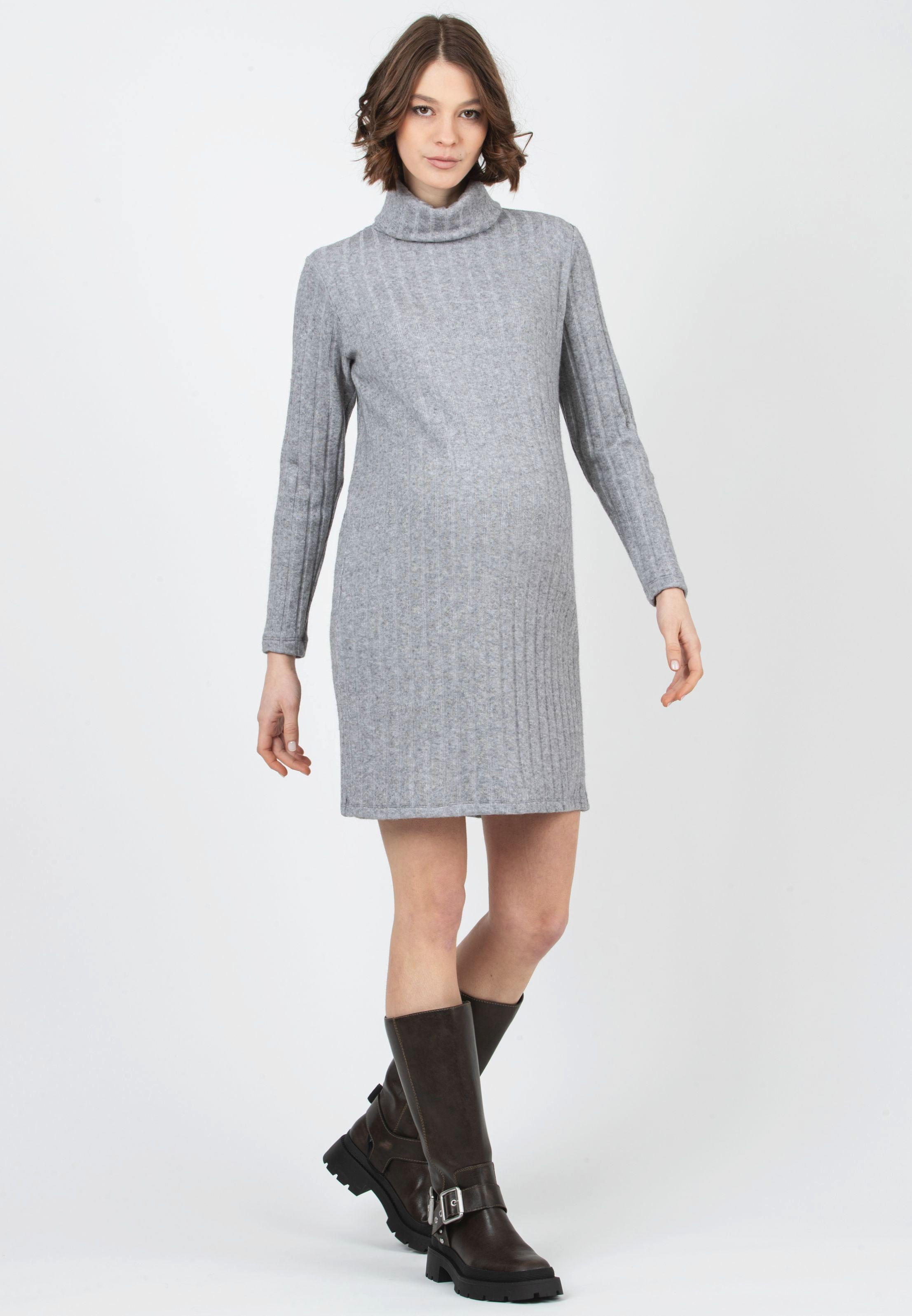 SHEILA - Abito Premaman in Maglia a Coste Larghe (Grigio Melange)