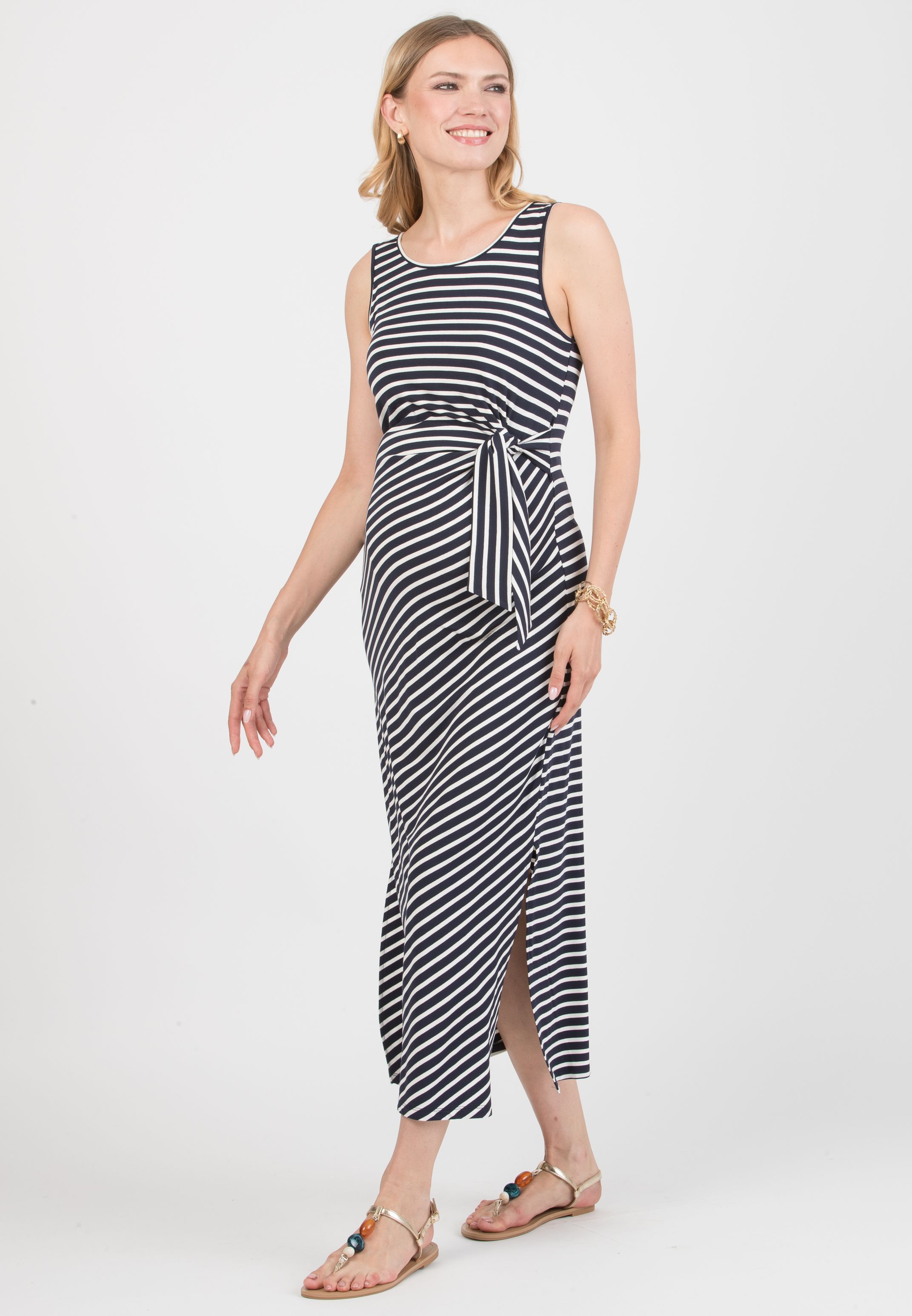 KAREN R - Abito Premaman a Righe con Nodo Laterale (Blu Scuro, XS)