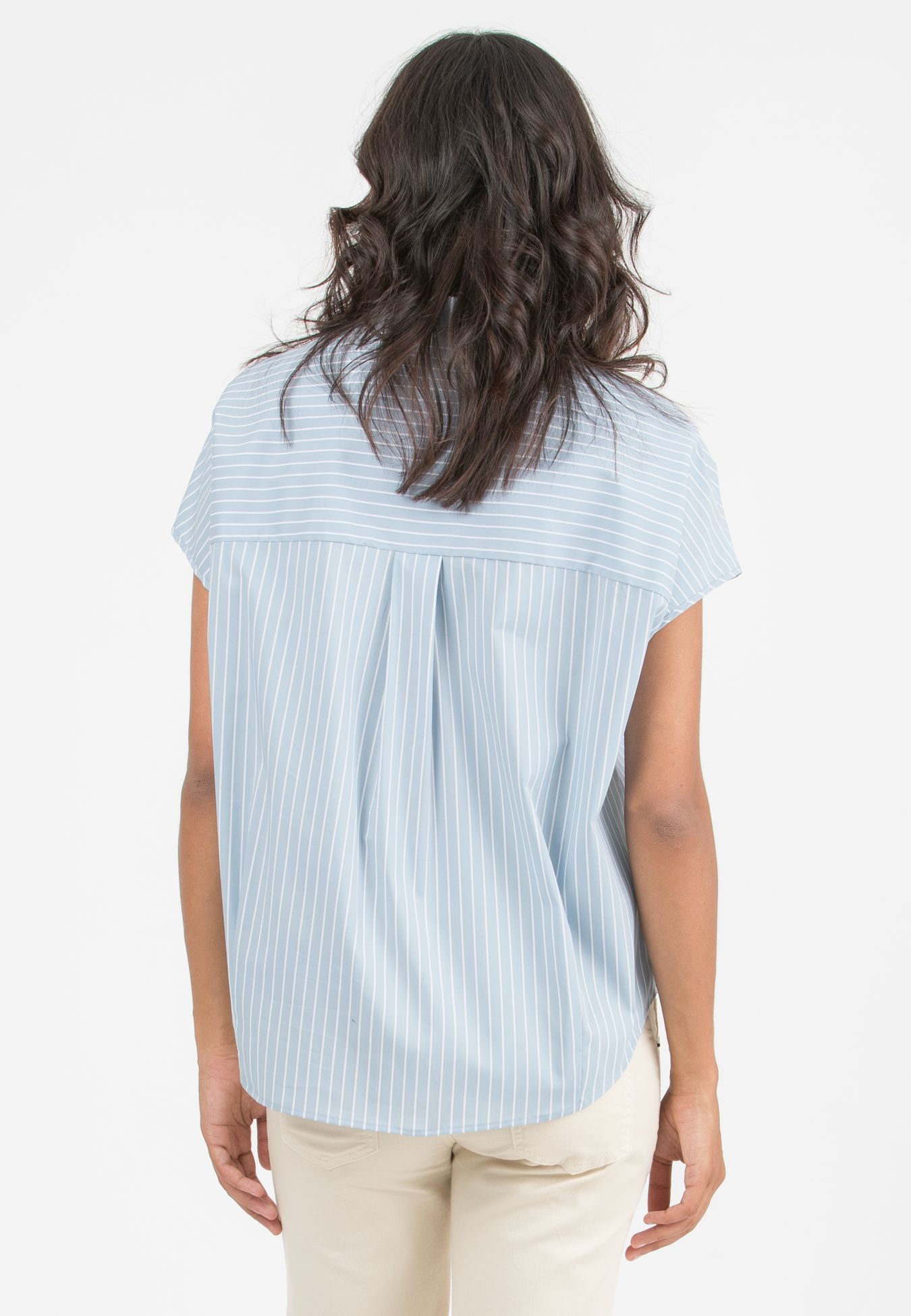 OLIVIA M/M - Camicia Over Premaman in Popeline di Cotone a Righe Larghe (Azzurro Polvere, XXS)