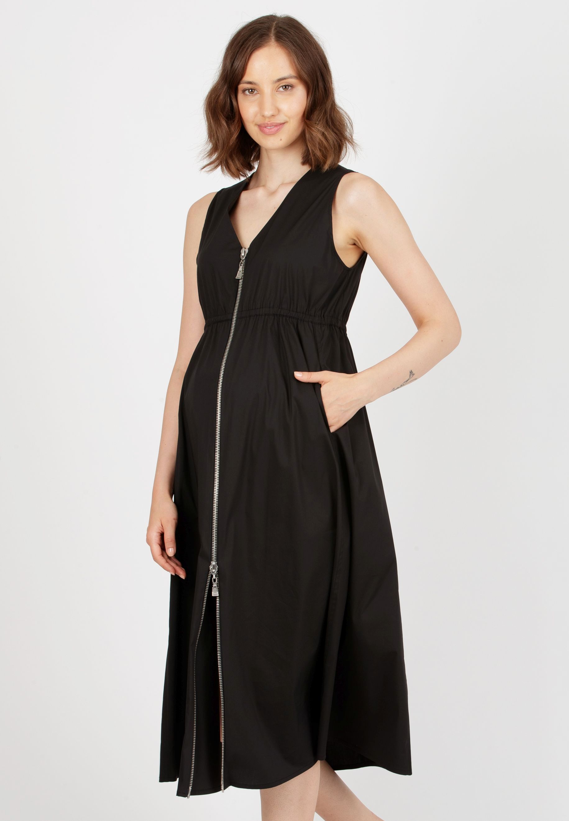 ALANA - Maternity & Nursing Dress with Central Zipper (Neroblack, XXS)