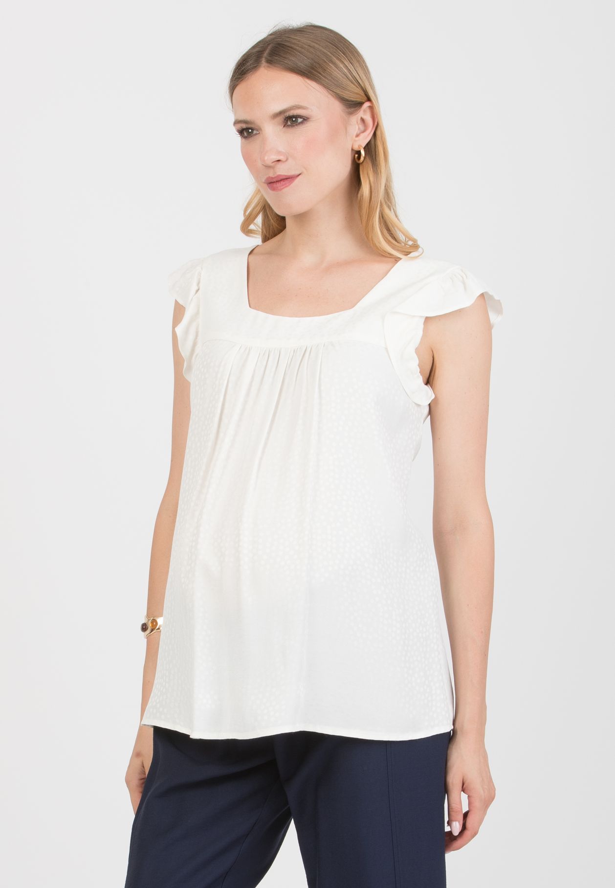 LAILA - Camicetta Premaman in Jacquard di Viscosa a Pois (Bianco  Ottico)