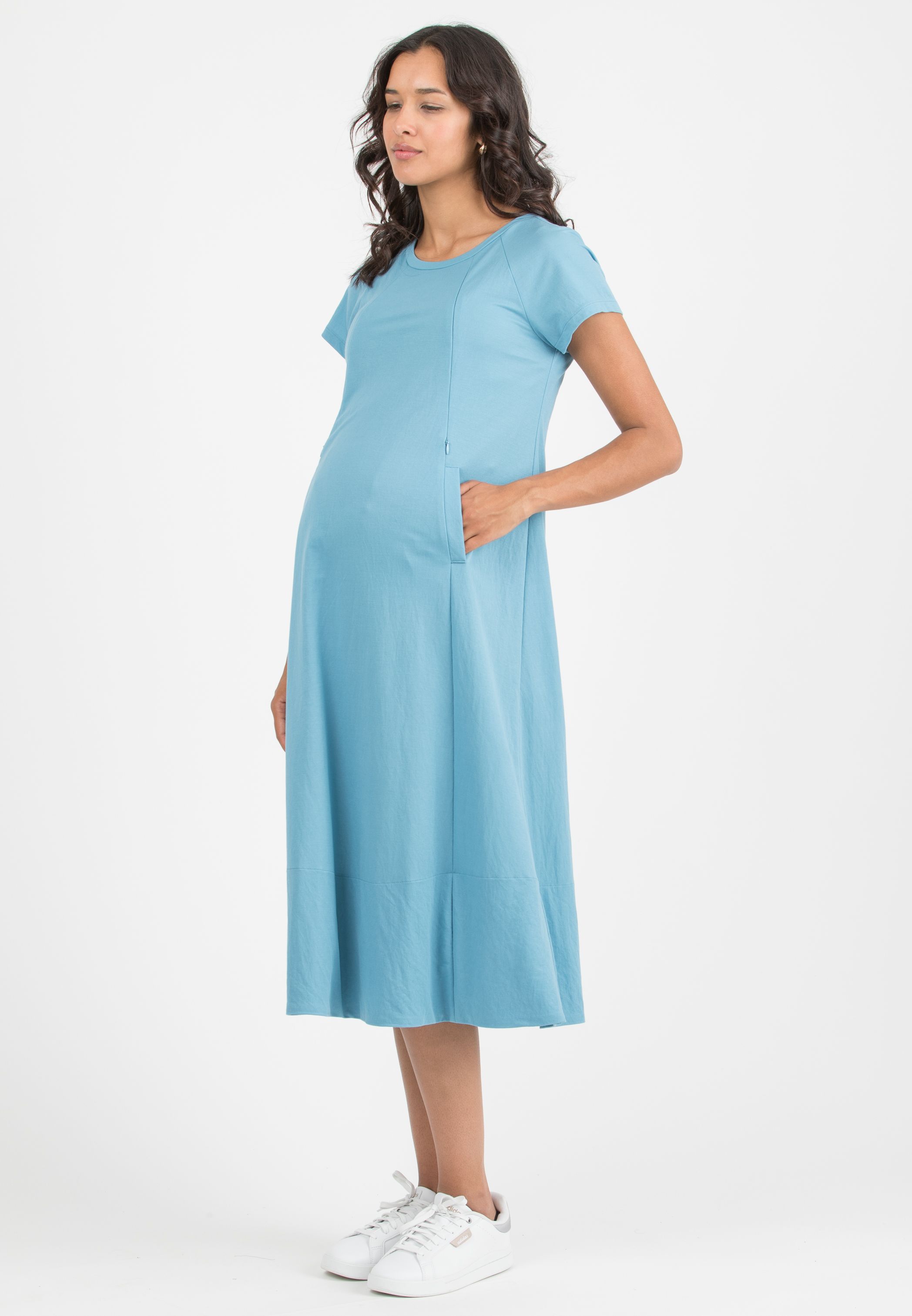 LICIA MIDI - Abito Midi Premaman & Allattamento in Viscosa (Azzurro, XS)