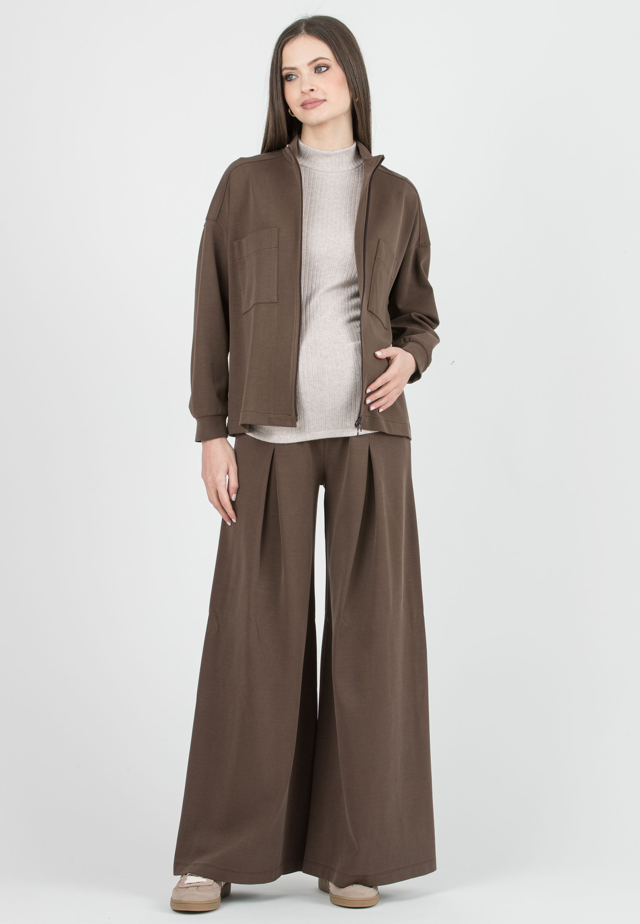 SAM - Maglia Premaman & Allattamento in Modal con Zip e Tasche (Nocciola, XS)