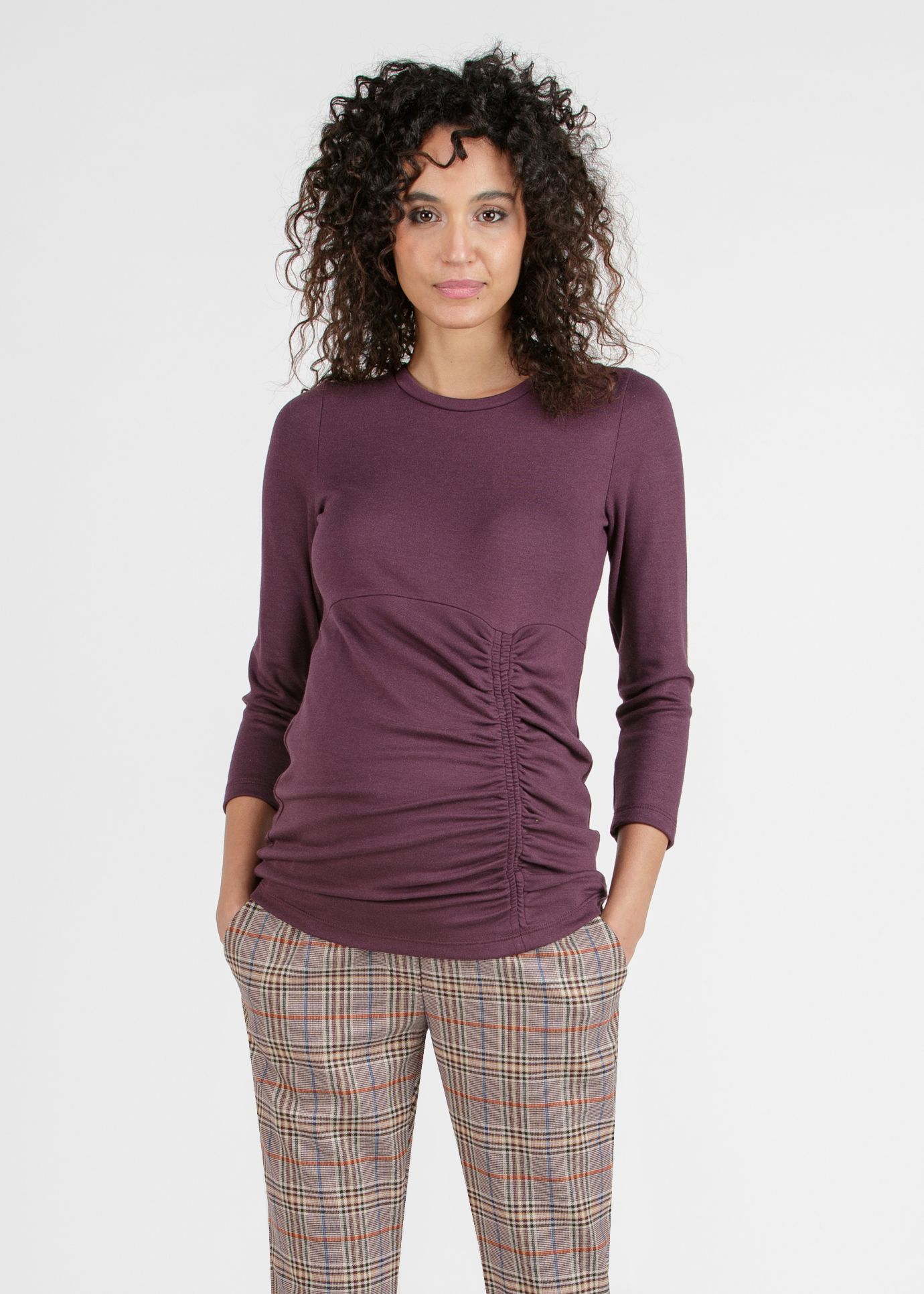 DALILA M - Maternity T-shirt with Side Curl (Plum, XS)