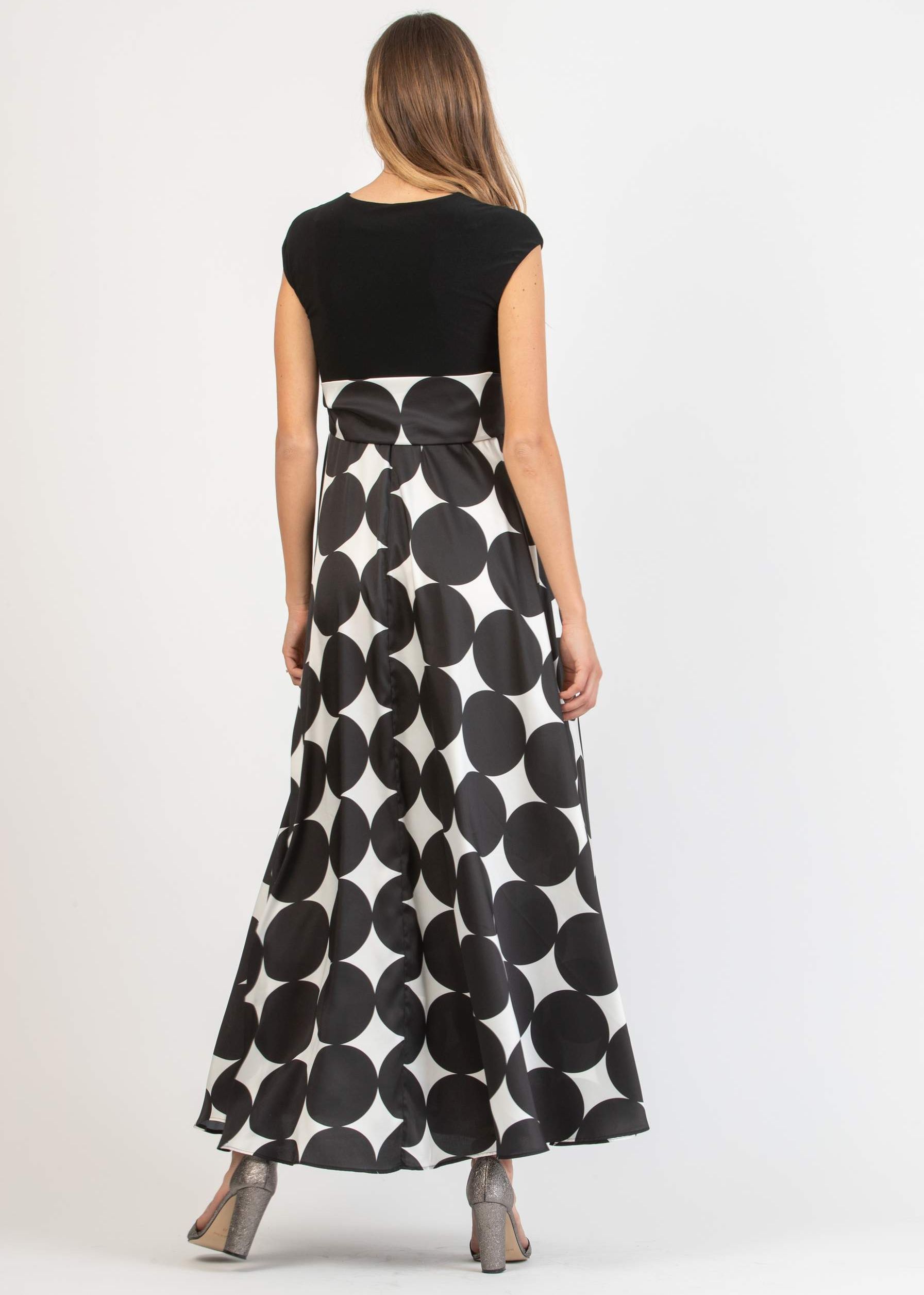 LUCREZIA P - Abito Lungo Premaman & Allattamento a Pois con Gonna a Ruota (Nero)