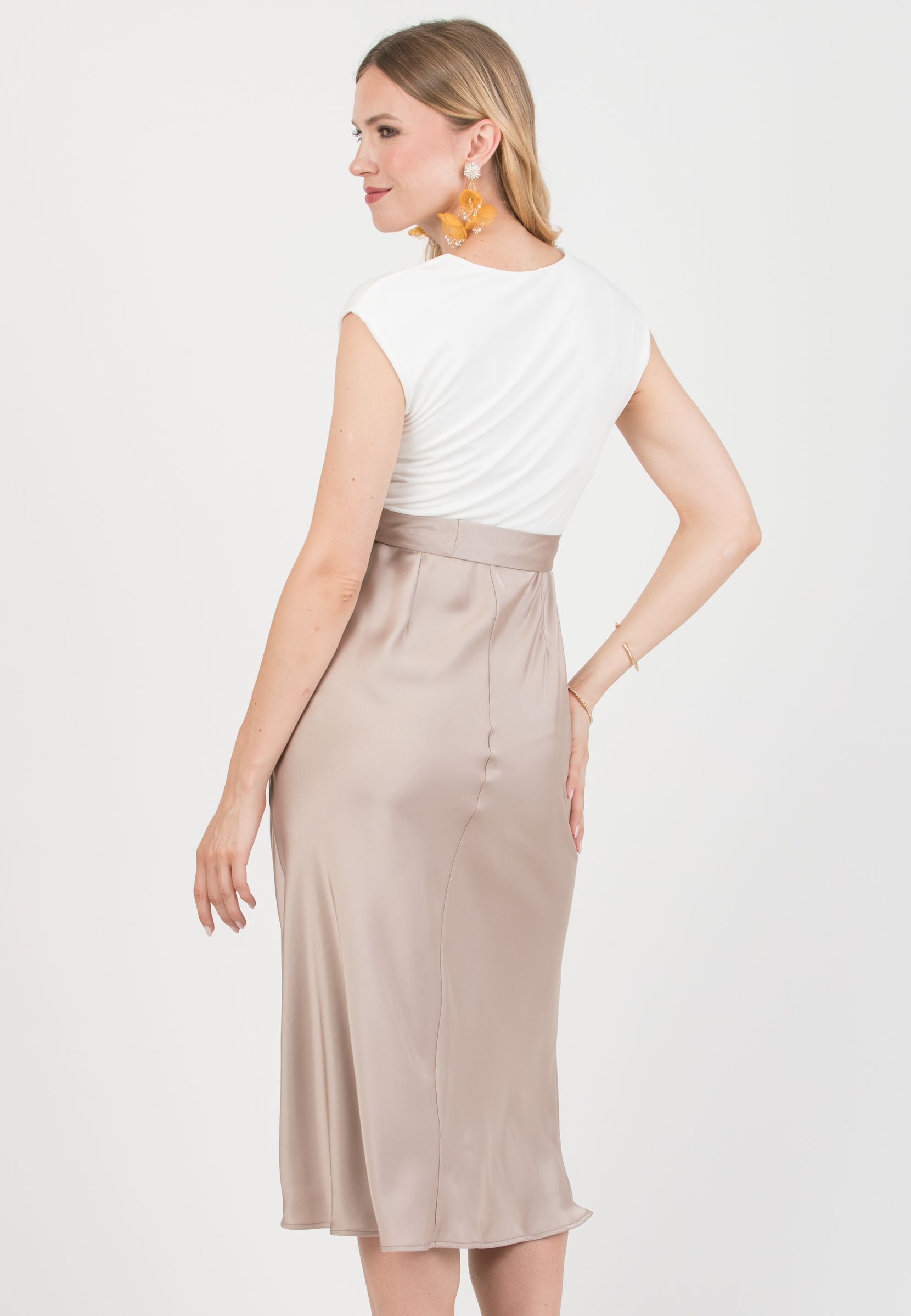 DILETTA – Maternity & Nursing Dress with Crossover Bodice and Satin Skirt (Corda)