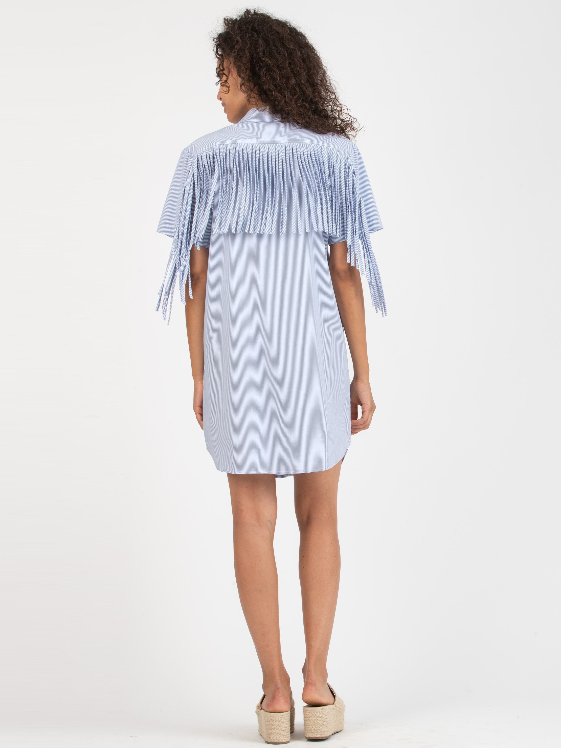 FRANCESCA - Maternity & Nursing Dress with Fringes (Blue, XS)