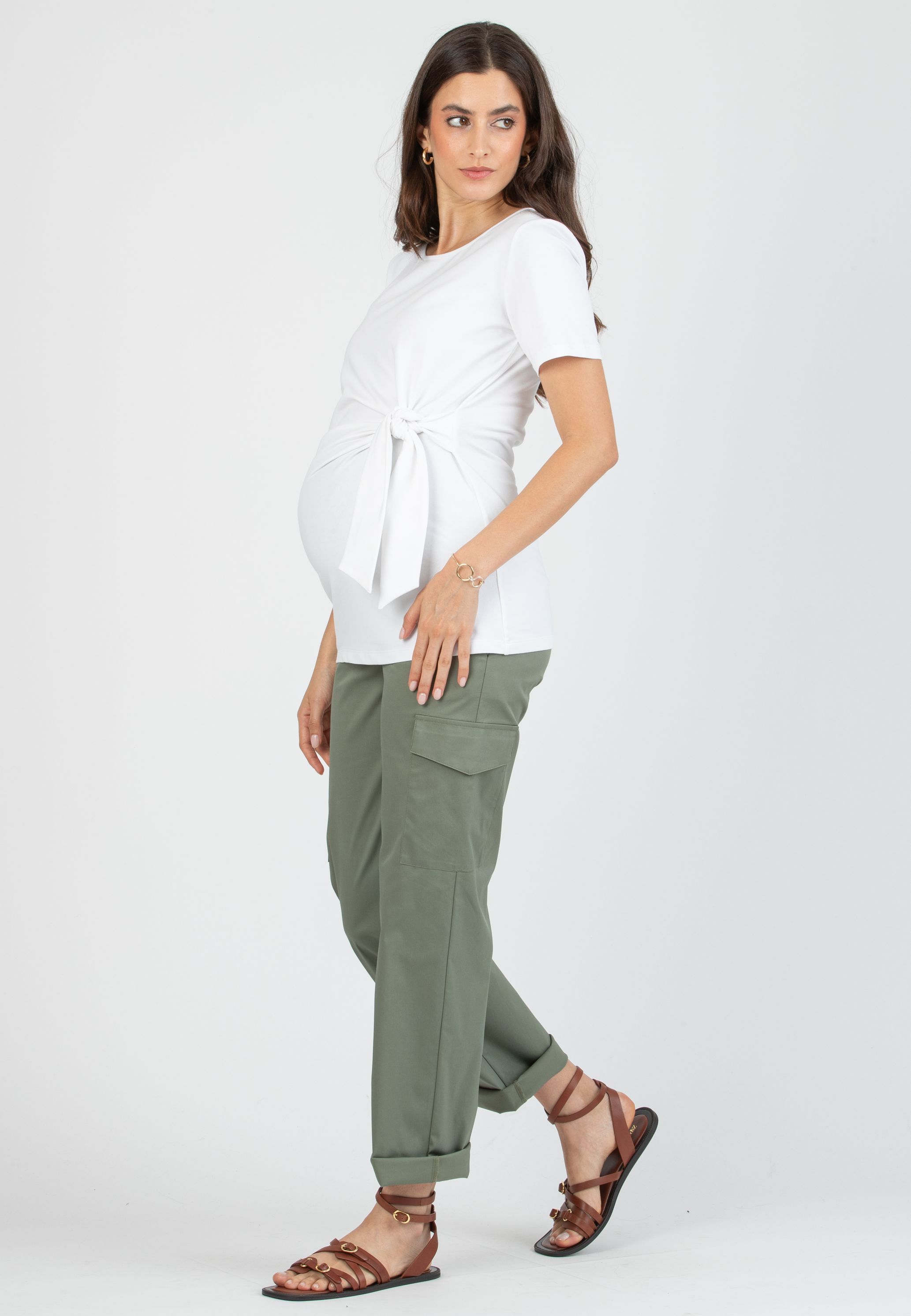 KAREN M - Maternity Cotton Jersey T-Shirt with Side Knot (Bianco  Ottico)