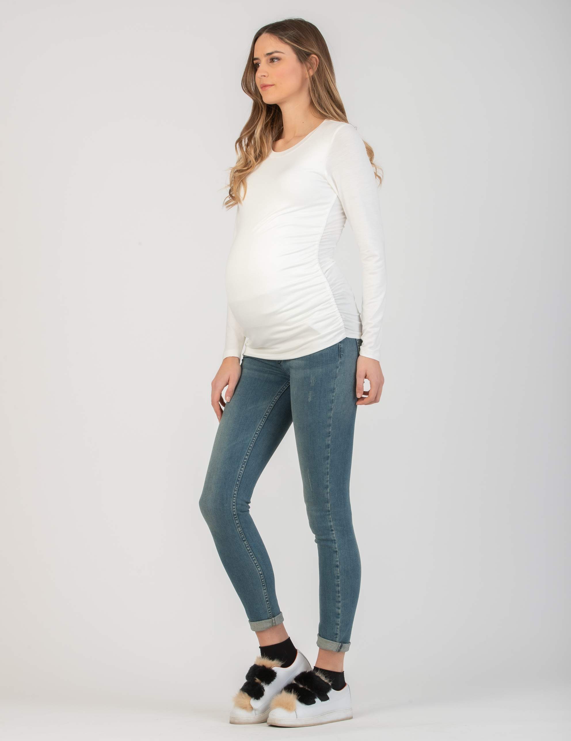 ELLEN - Maglietta Premaman con Lati Arricciati (Avorio, XS)