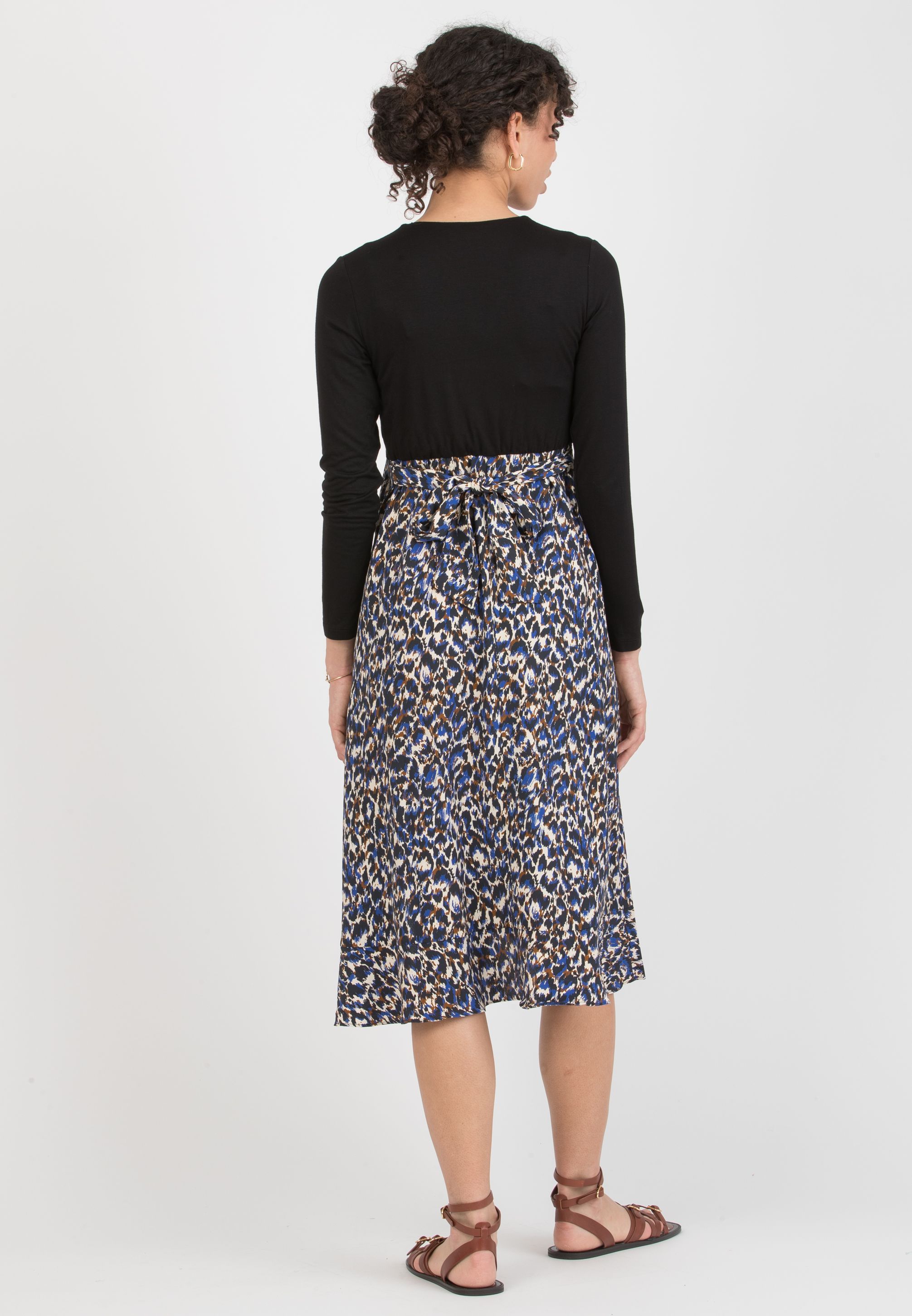 MARTA M/L - Abito Midi Premaman & Allattamento con Gonna Stampata (Blu, XS)