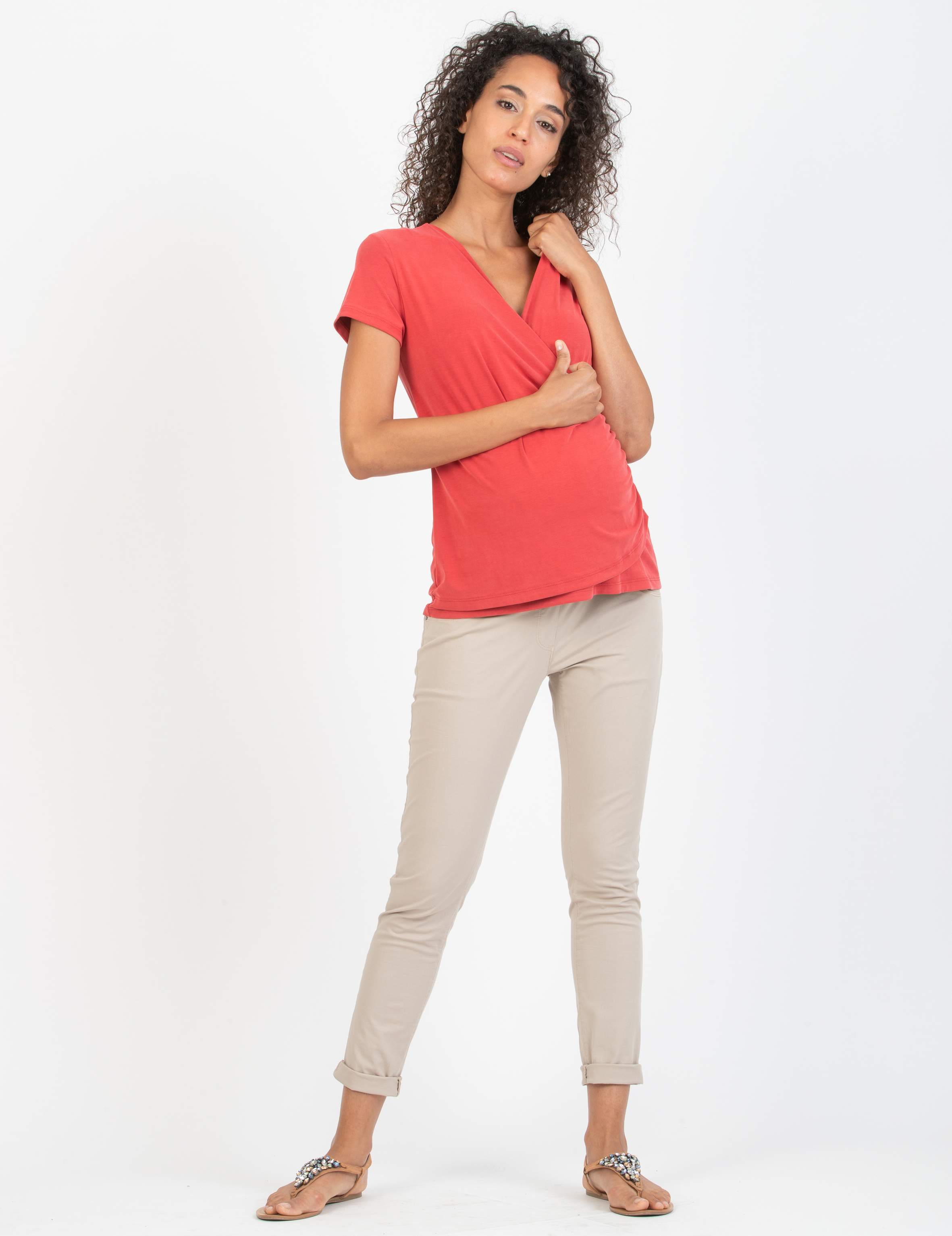 T-shirt Premaman & Allattamento Incrociata in Modal (Rosso, XS)