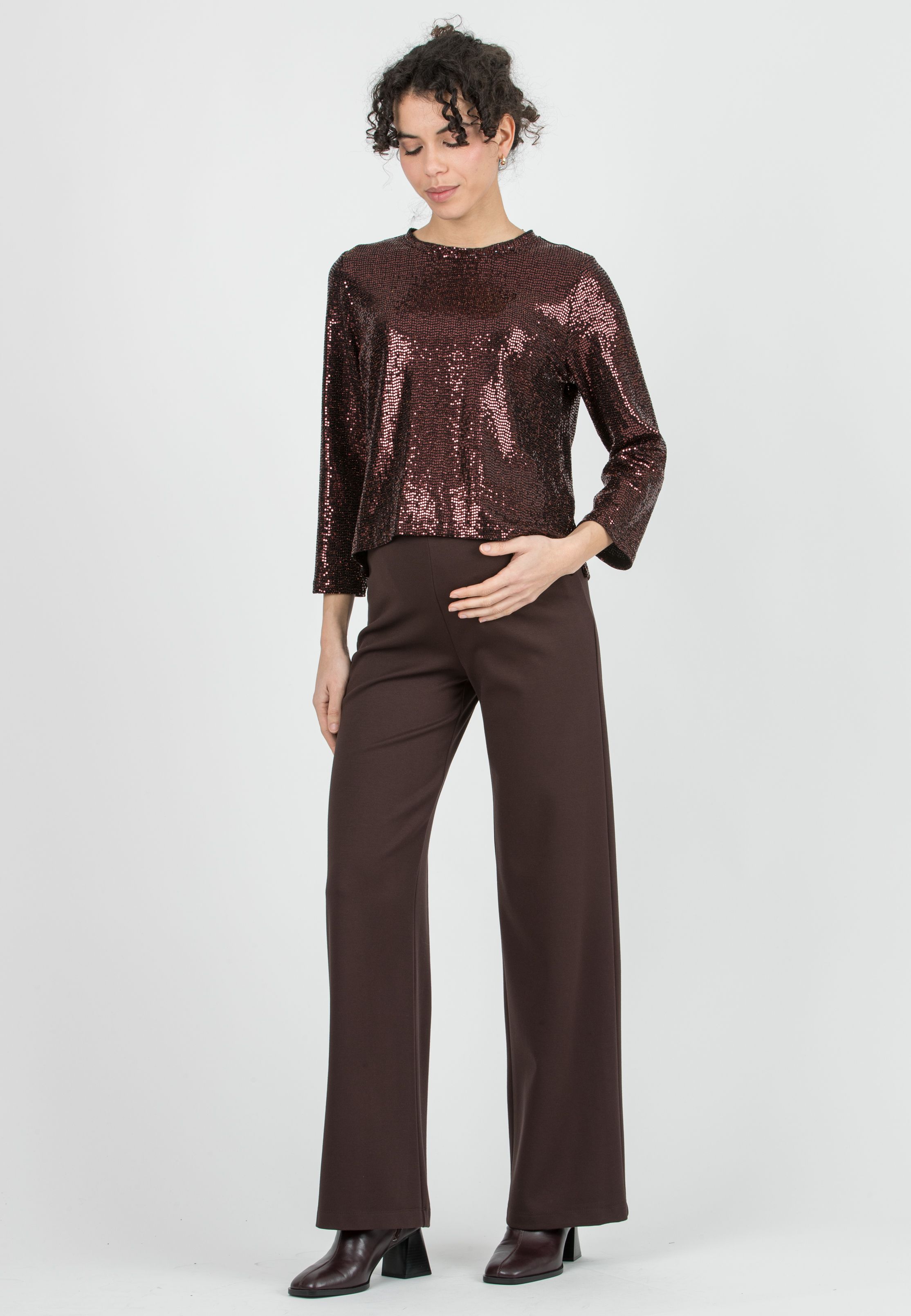 KIMBERLY - Pantalone Premaman in Punto Milano Diagonale (Marrone)