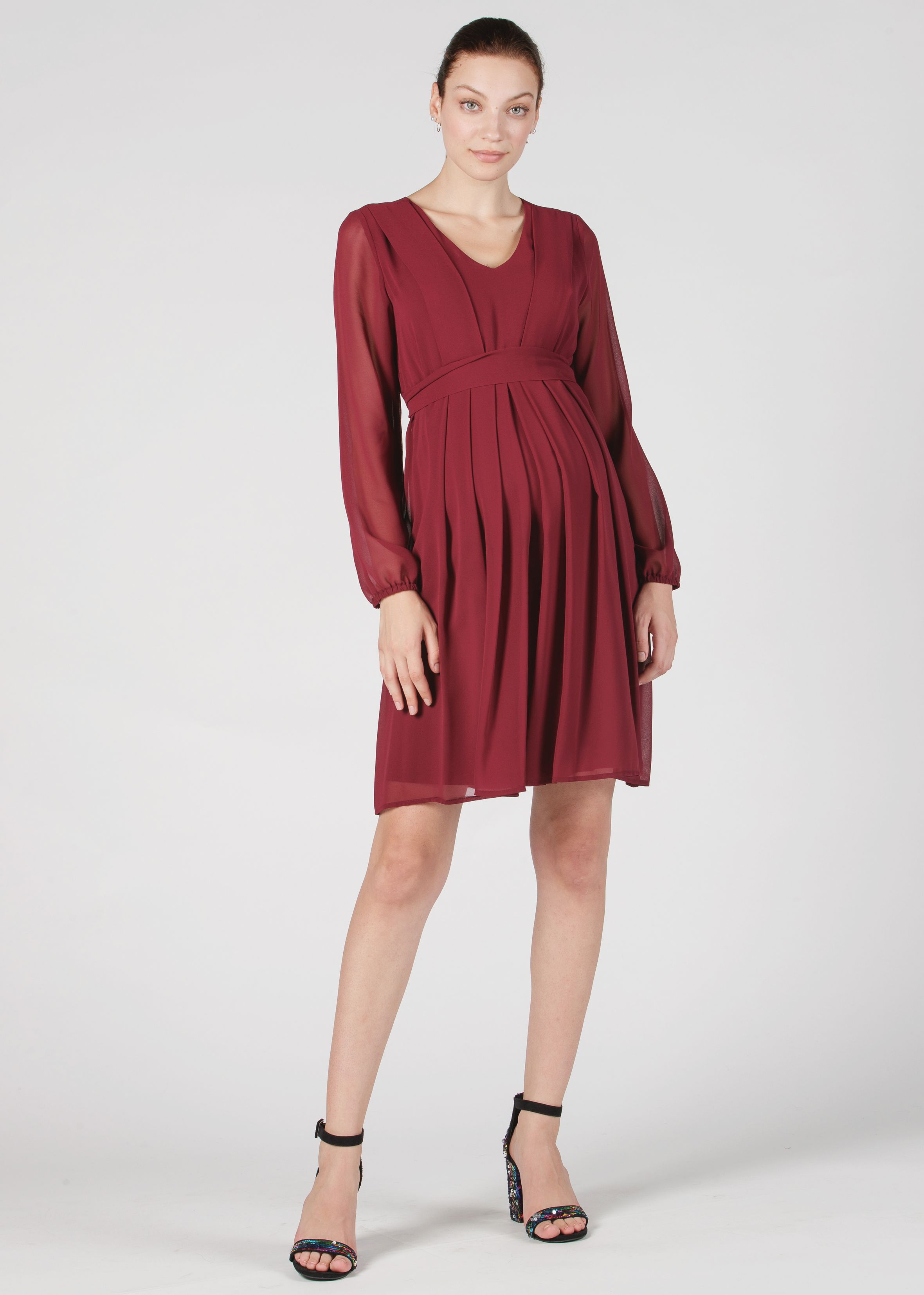 SARA - Abito Premaman & Allattamento in Chiffon (Prugna, XS)