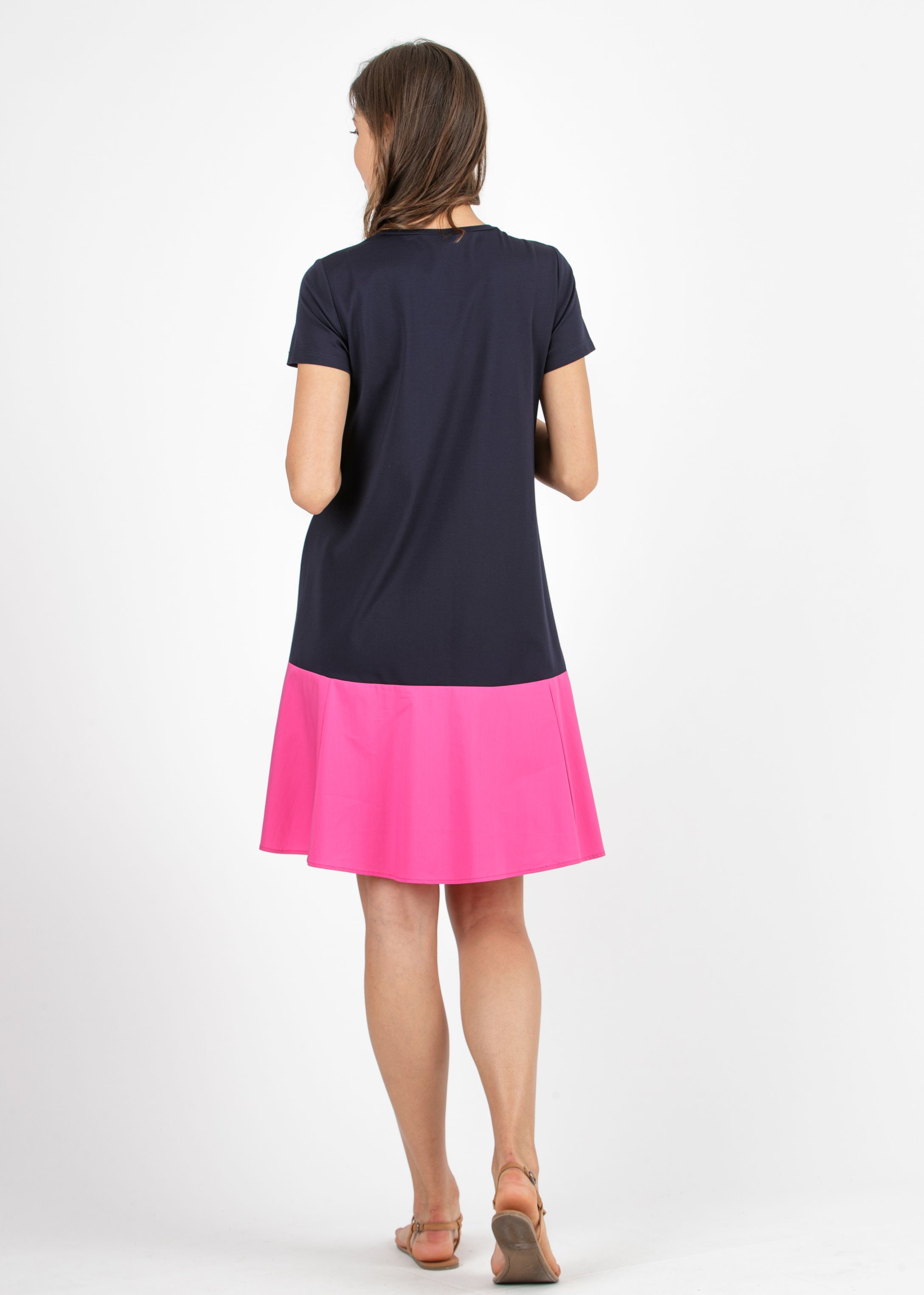 Maternity Dress in Light Punto Milano with Flounce (Blue, XS)