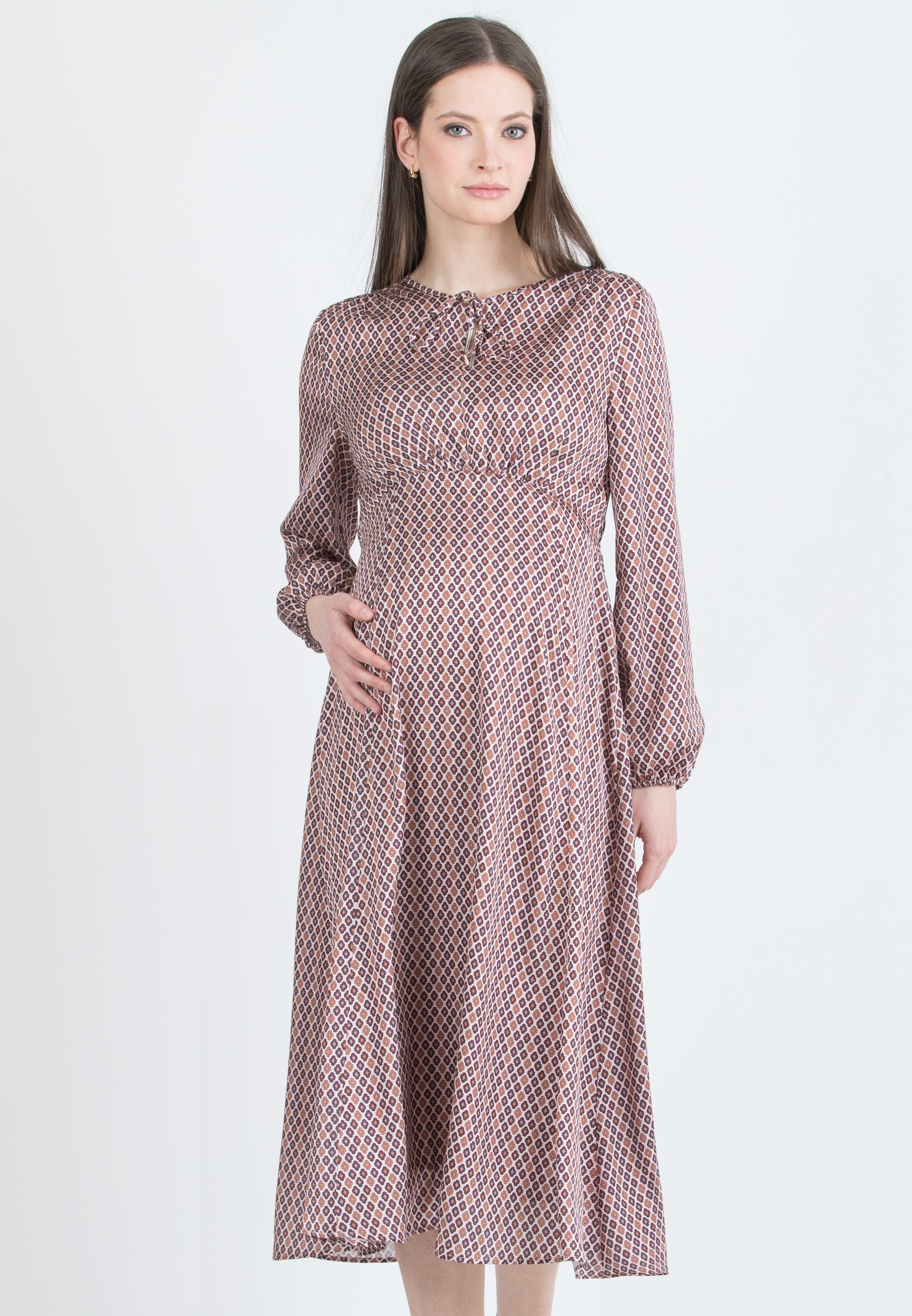 MARY F - Maternity & Nursing Dress with Bow Detail and Zip (Rosa)