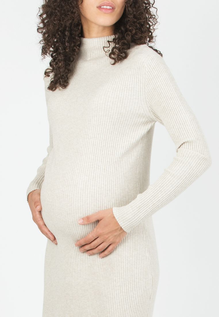 CELESTE - Maternity Ribbed Knit Dress (Chalk White, UNIC)