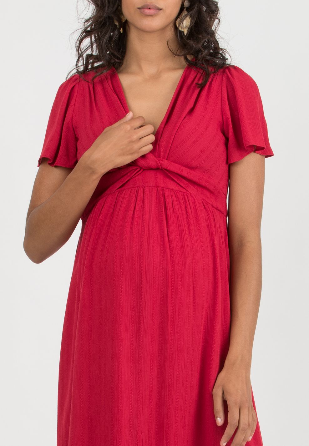 RAYA - Abito Premaman & Allattamento in Leggera Viscosa Ricamata (Rosso, XS)