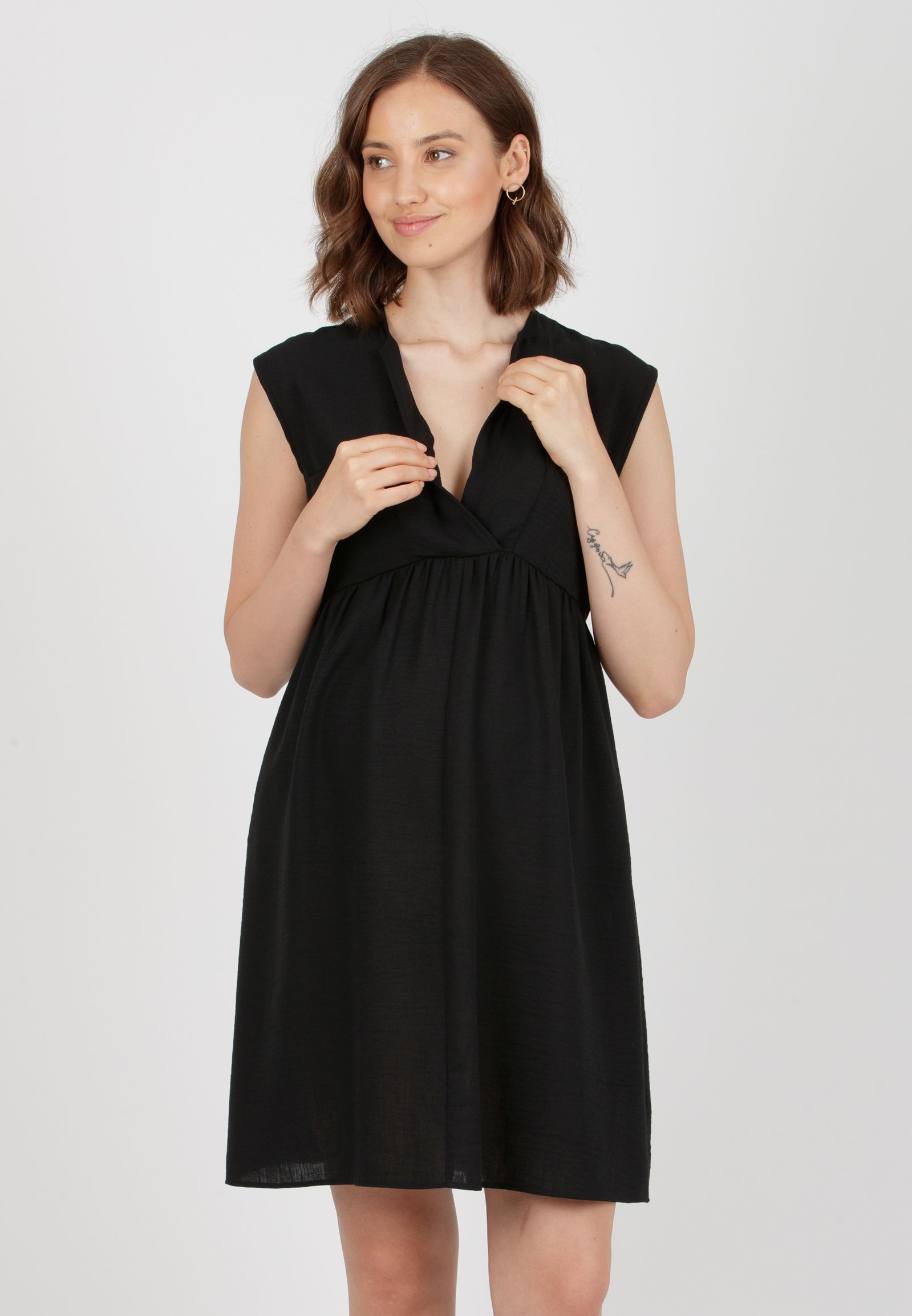 HARPER - Abito Premaman & Allattamento con Tasche sul Corpino (Nero, XS)