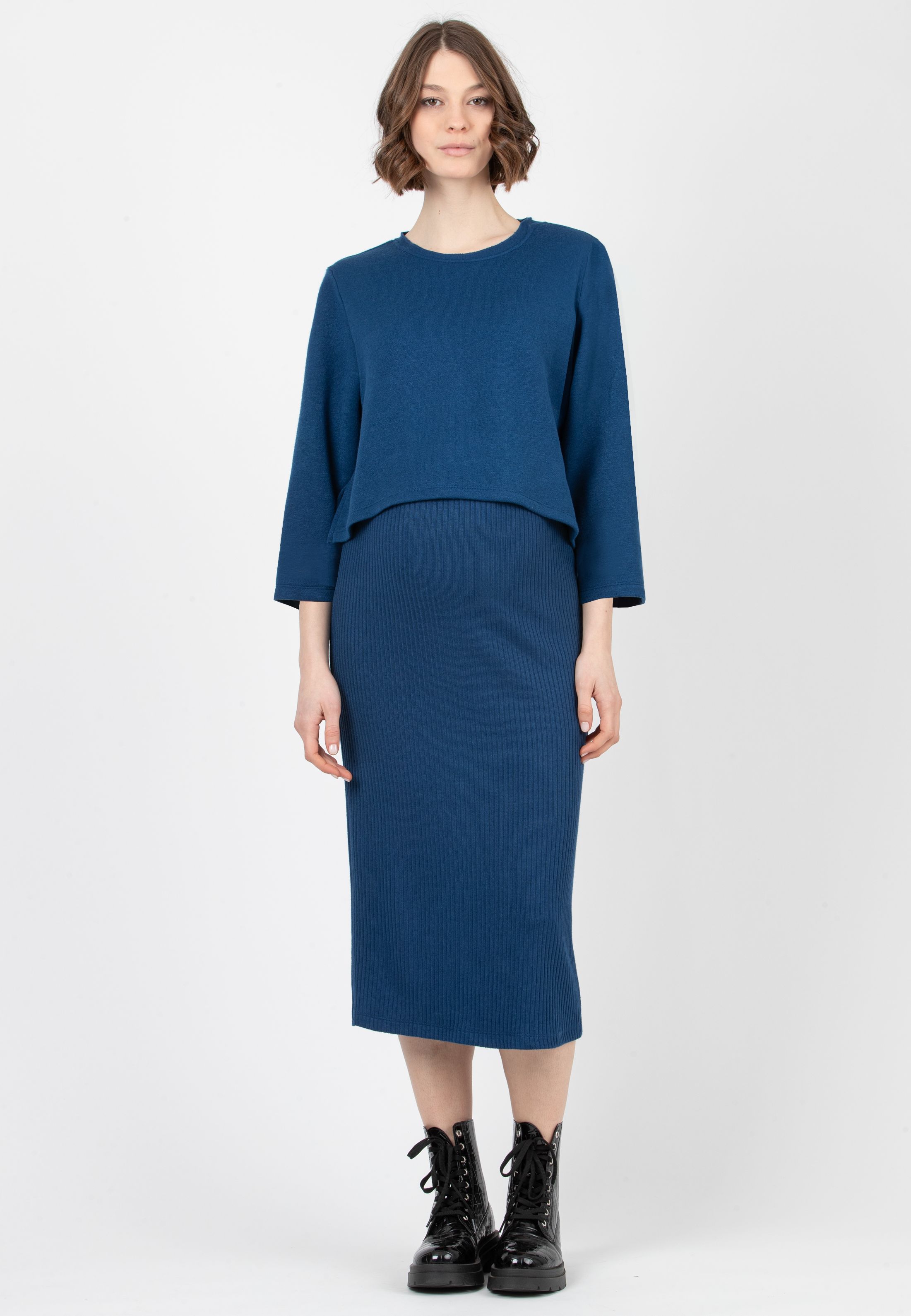 VERA -  Ribbed Knit Pencil Skirt (Ottanio)