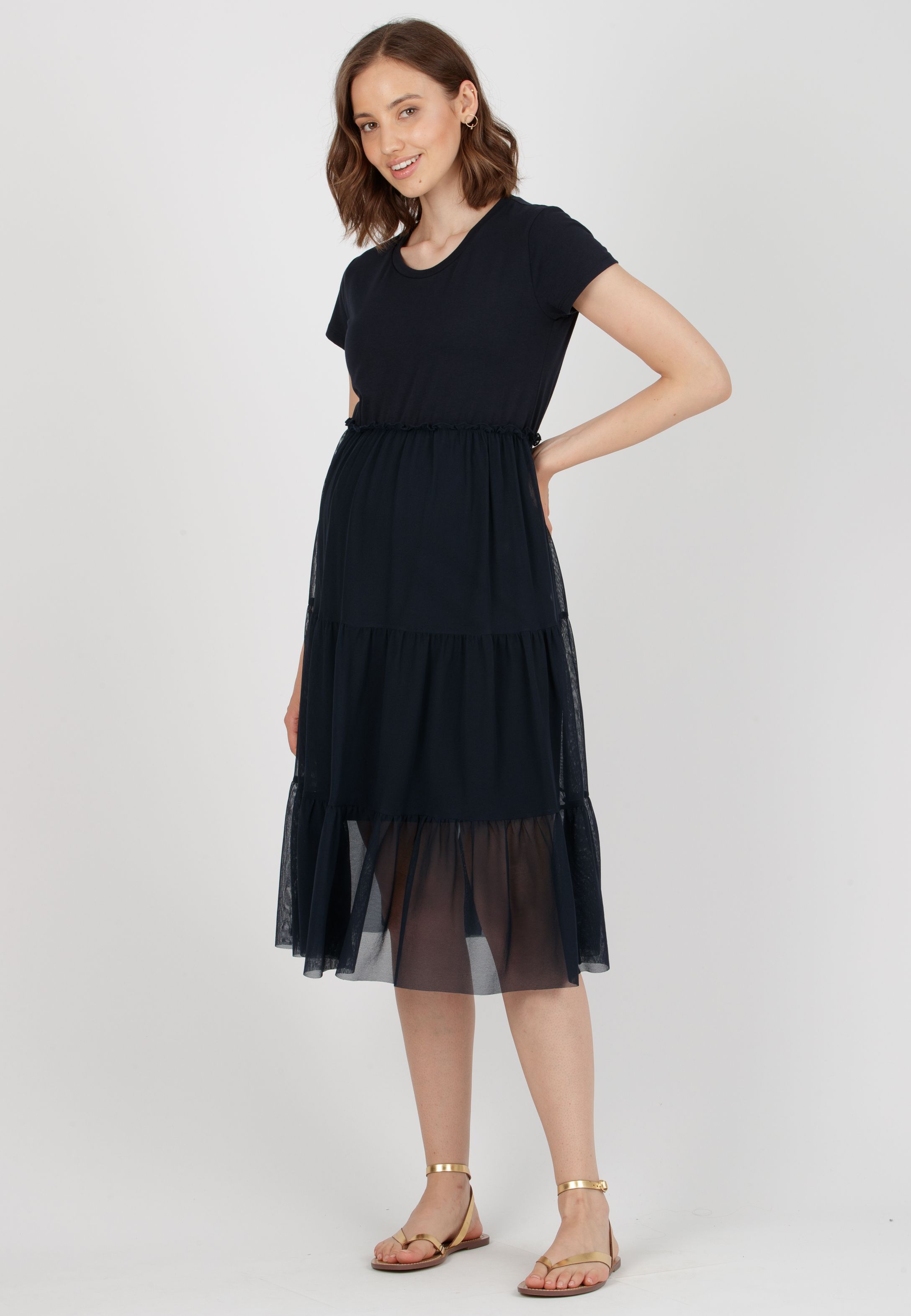 BONNIE - Abito Premaman in Jersey di Cotone con Gonna in Tulle (Blu, XS)