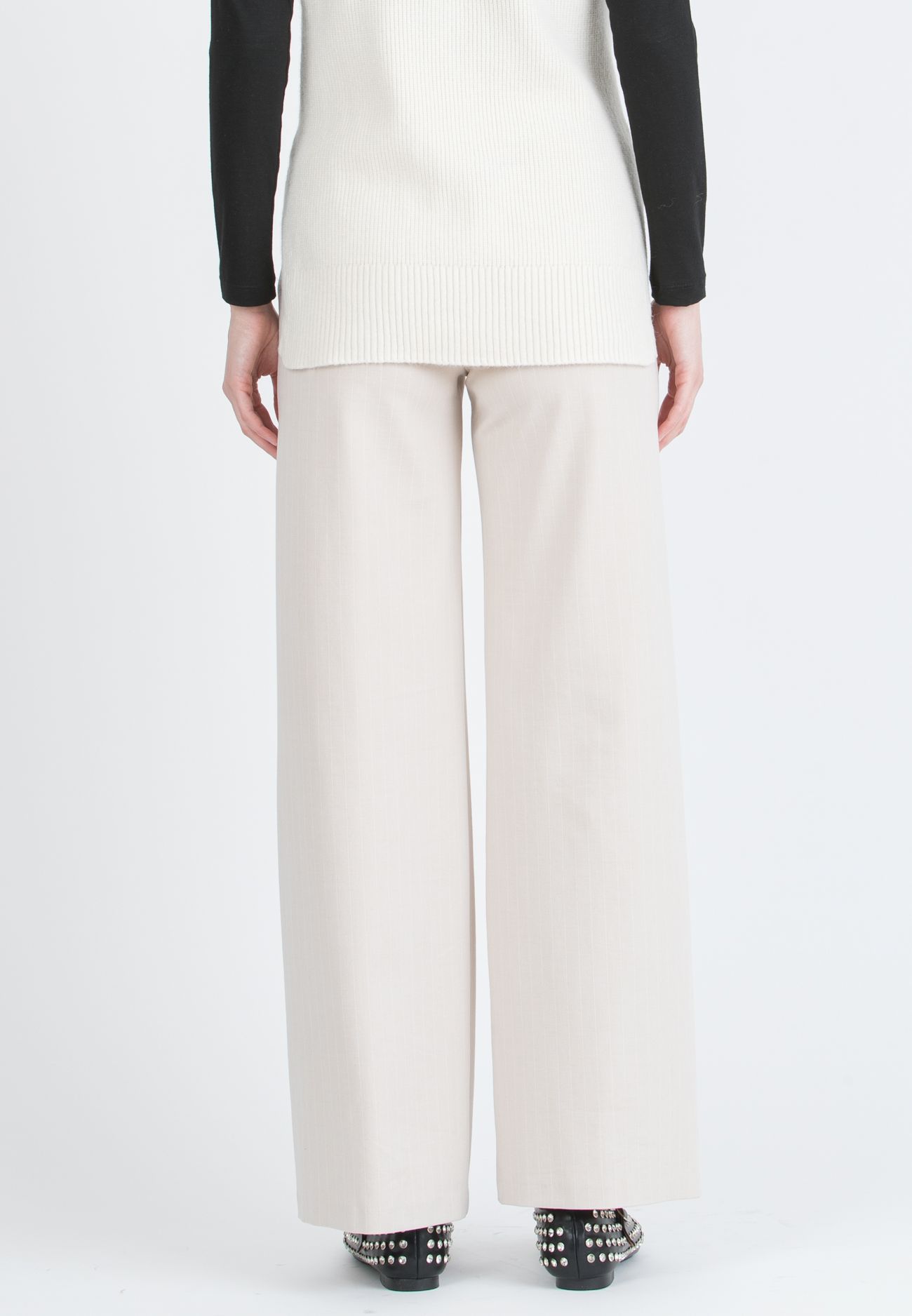 KIMBERLY G - Pantalone Premaman Palazzo in Punto Milano Invernale Gessato (Avorio, XS)