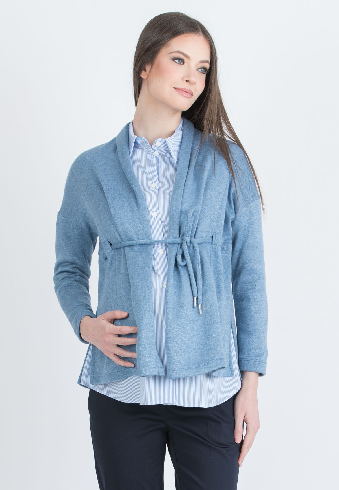 ALMA - Cardigan Premaman in Maglia con Laccio (Denim)