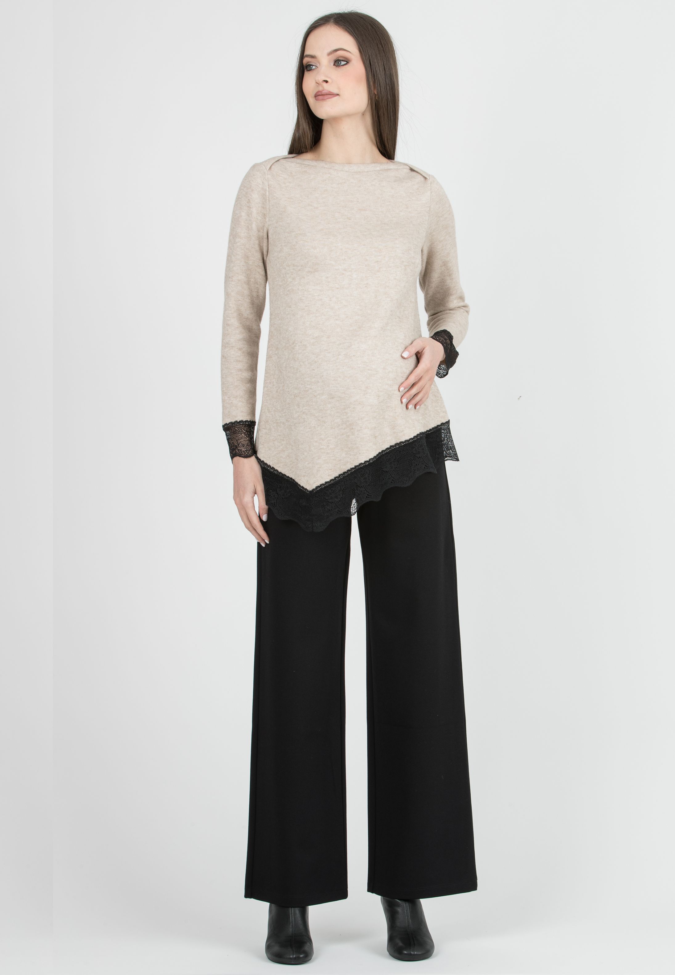 KIMBERLY - Pantalone Premaman in Punto Milano Diagonale (Nero, XS)
