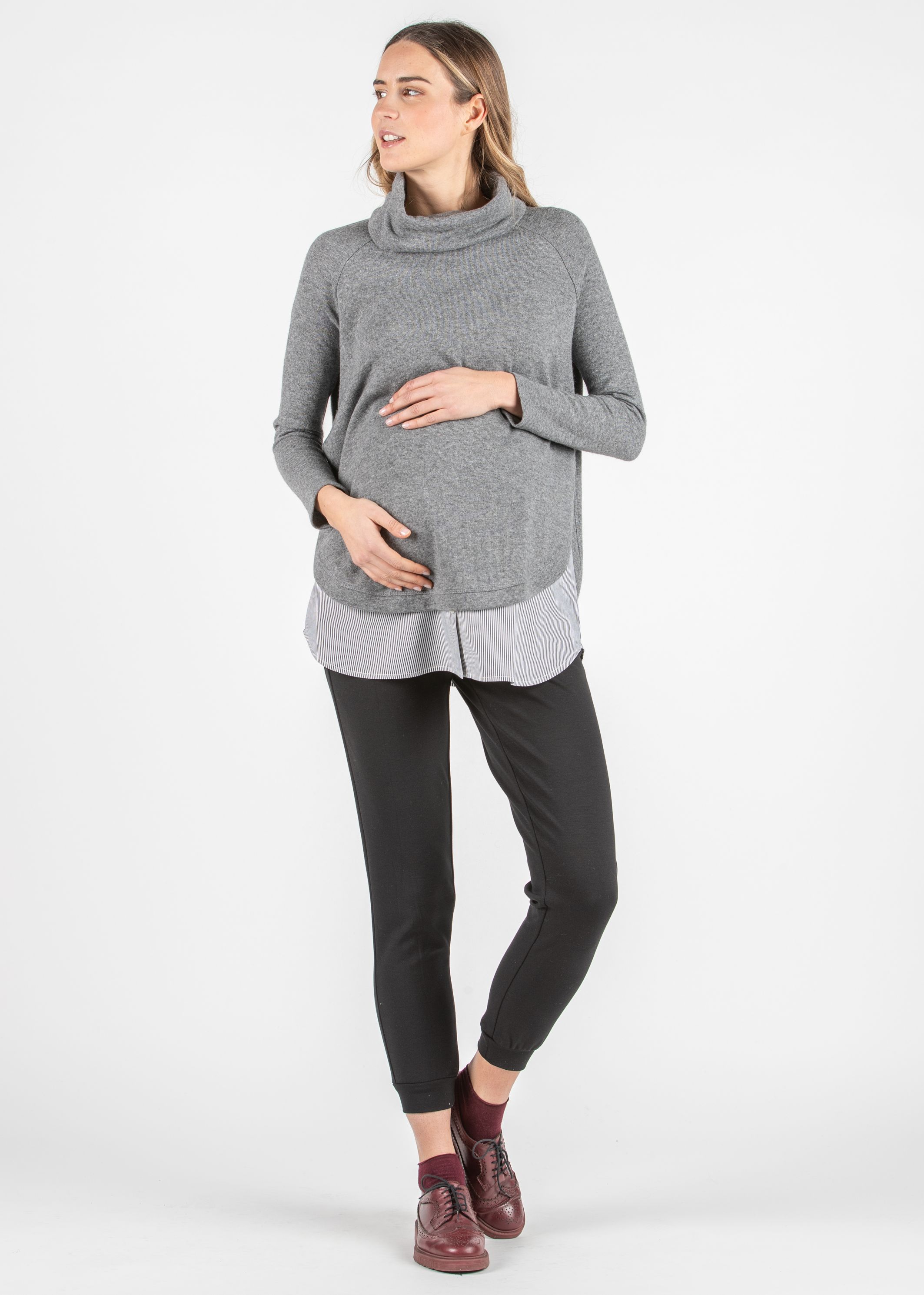 Striped Crossover Maternity & Nursing Top with Flounce in Poplin (Nero)