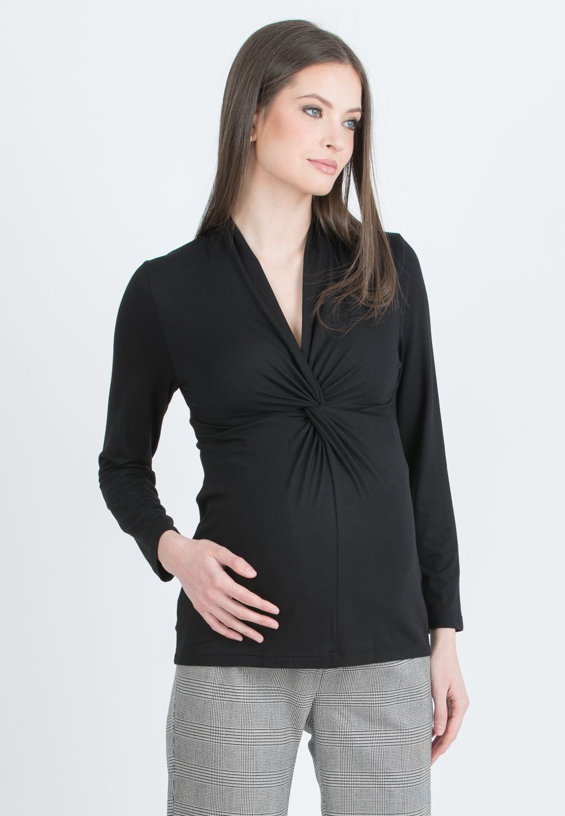 ISSA J – Maglietta Premaman & Allattamento in Jersey di Viscosa con Nodo (Nero)