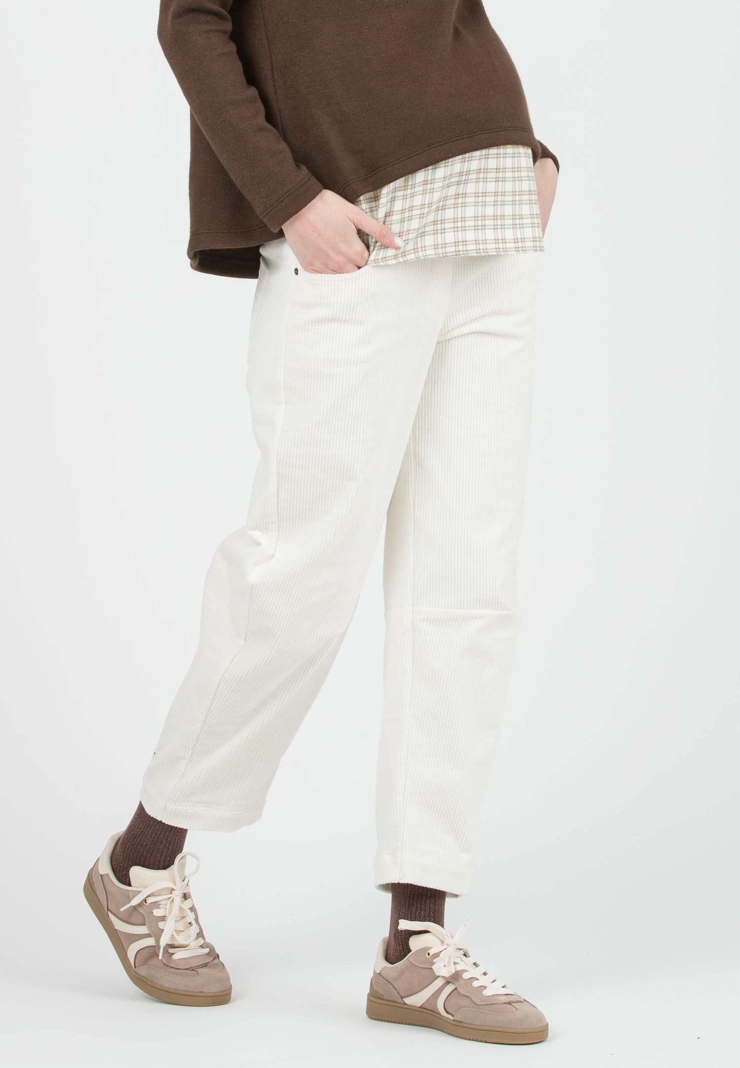 BRODY V - Pantalone Premaman in Velluto a Costine Ballon Fit (Avorio)