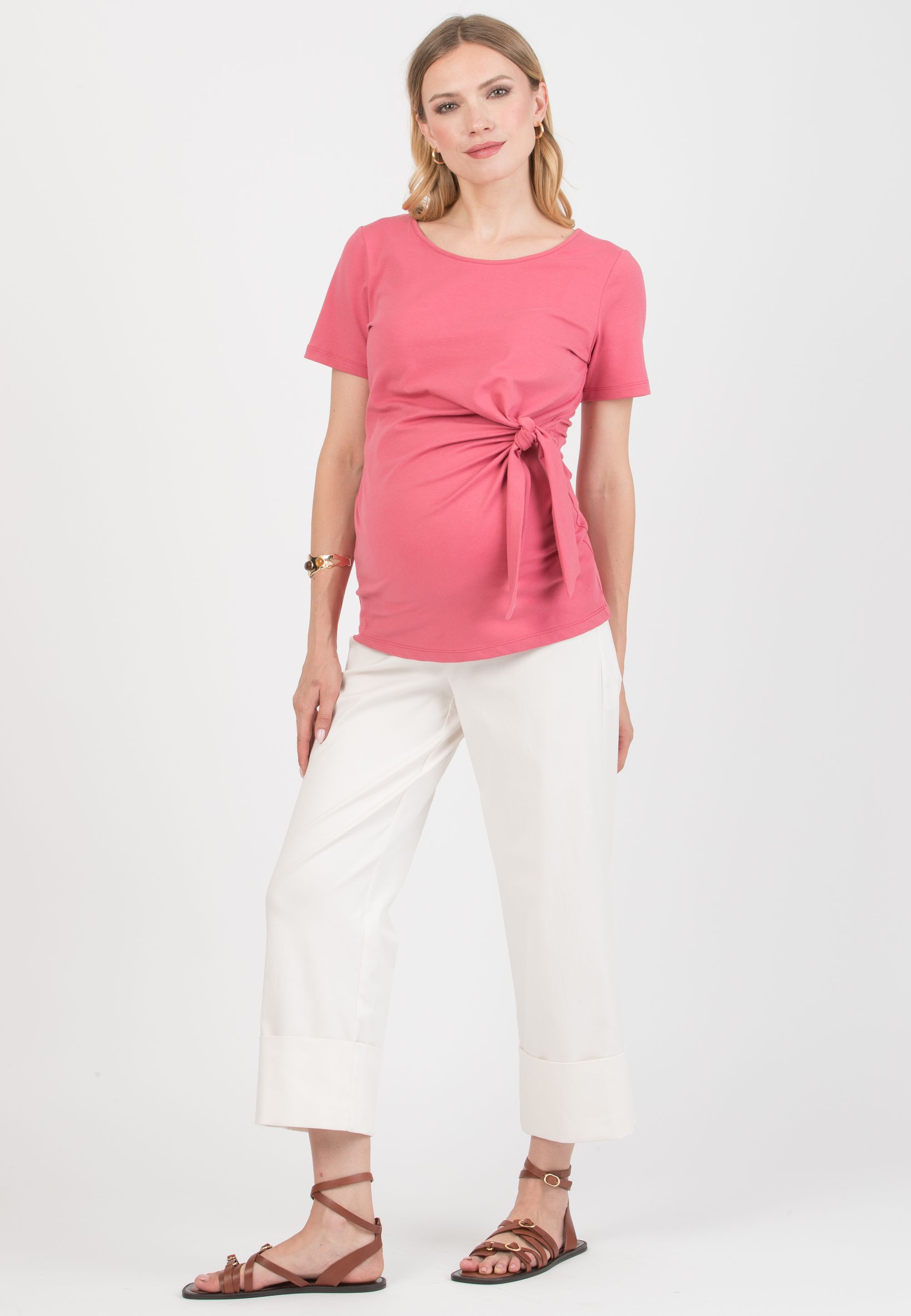 KAREN M - T-Shirt Premaman in Jersey di Cotone con Nodo Laterale (Fragola, XS)