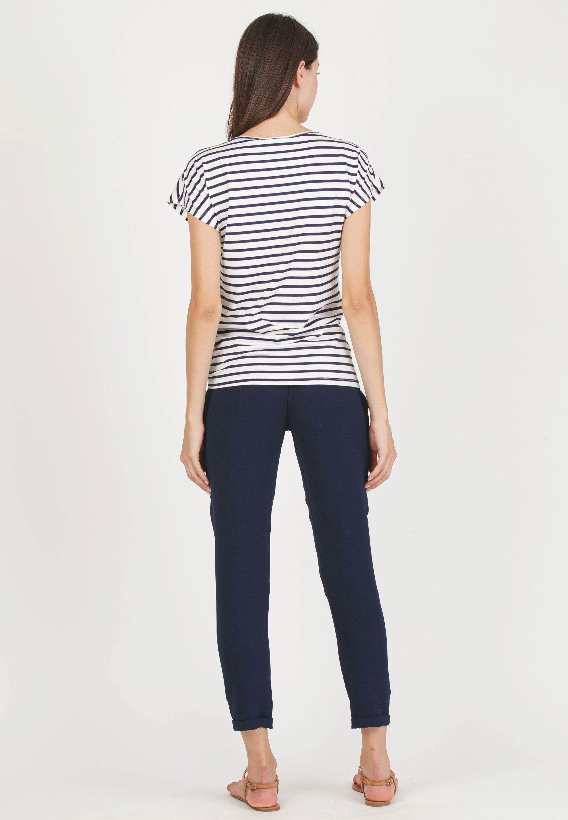 URSULA R - T-Shirt Premaman A Righe con Nodo Laterale (Blu, XS)