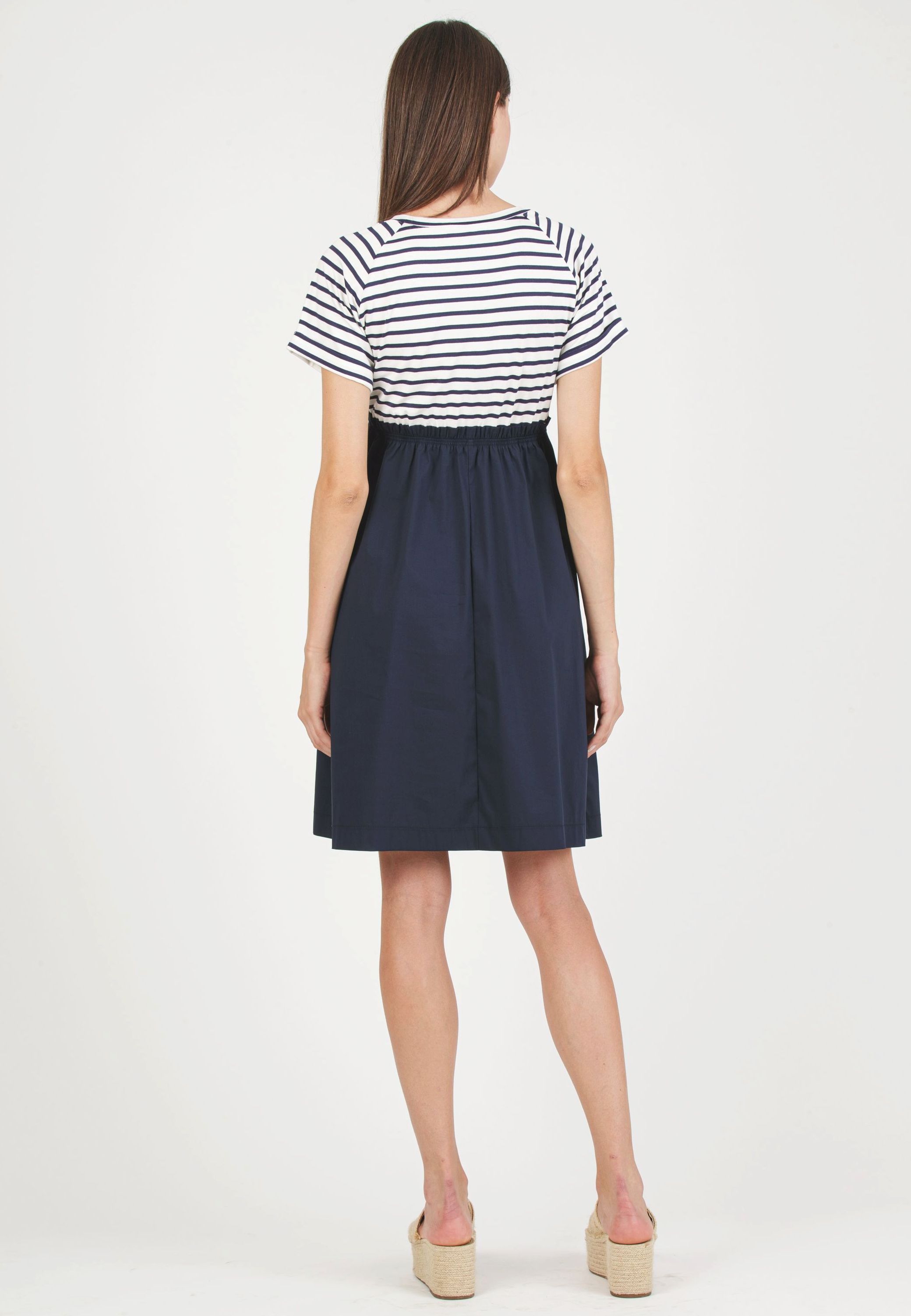 CRISTINA R - Abito Premaman con Corpino in Jersey a Righe e Gonna in Cotone (Blu, XS)