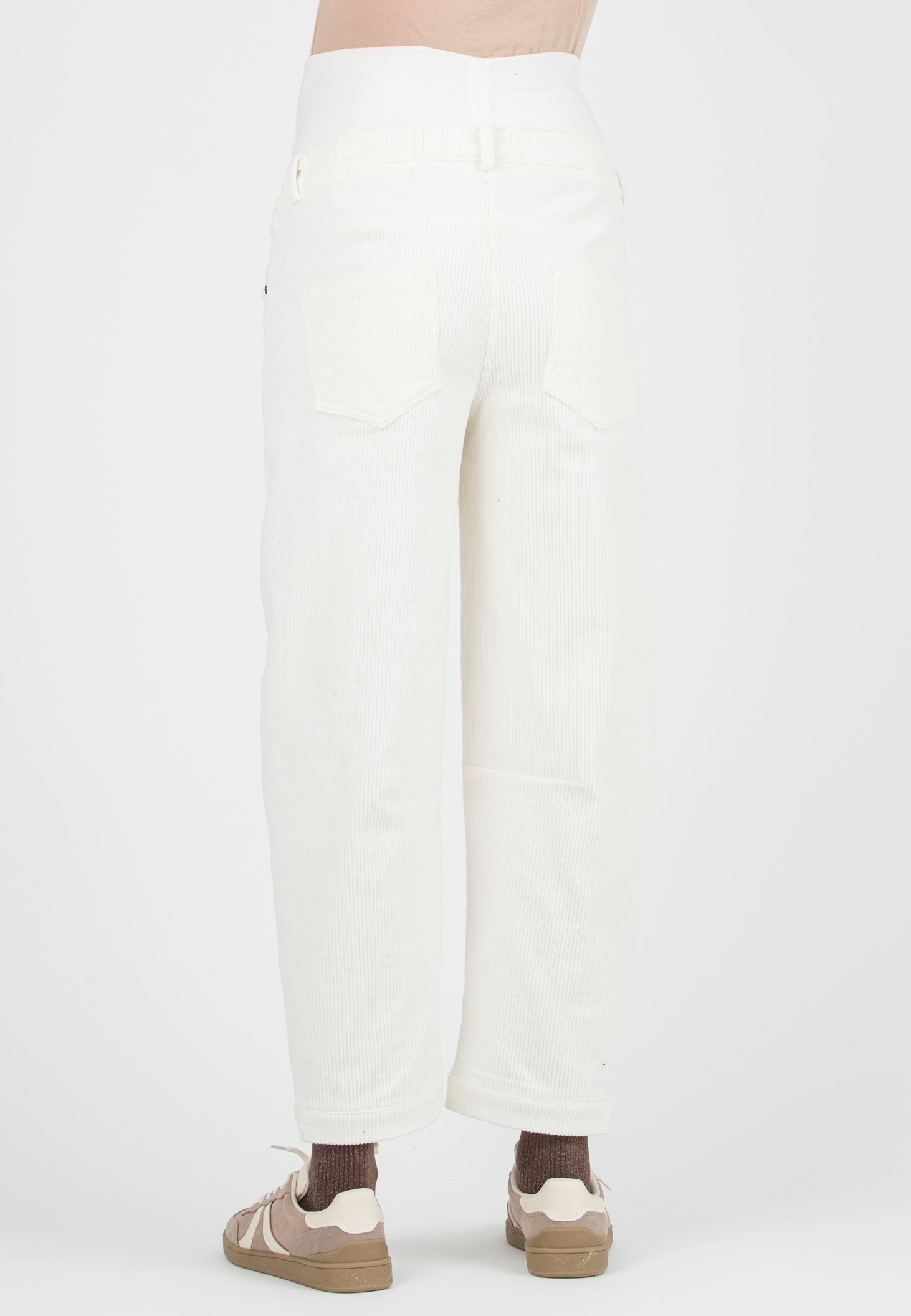 BRODY V - Pantalone Premaman in Velluto a Costine Ballon Fit (Avorio)