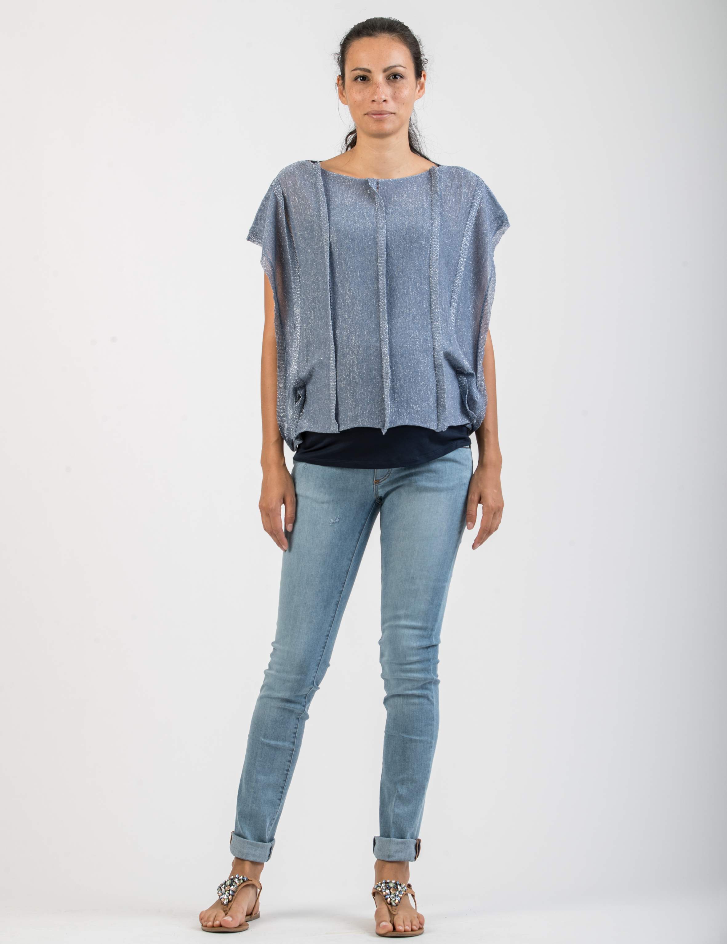 Metallic Thread Maternity Top (Blue, XS/S)