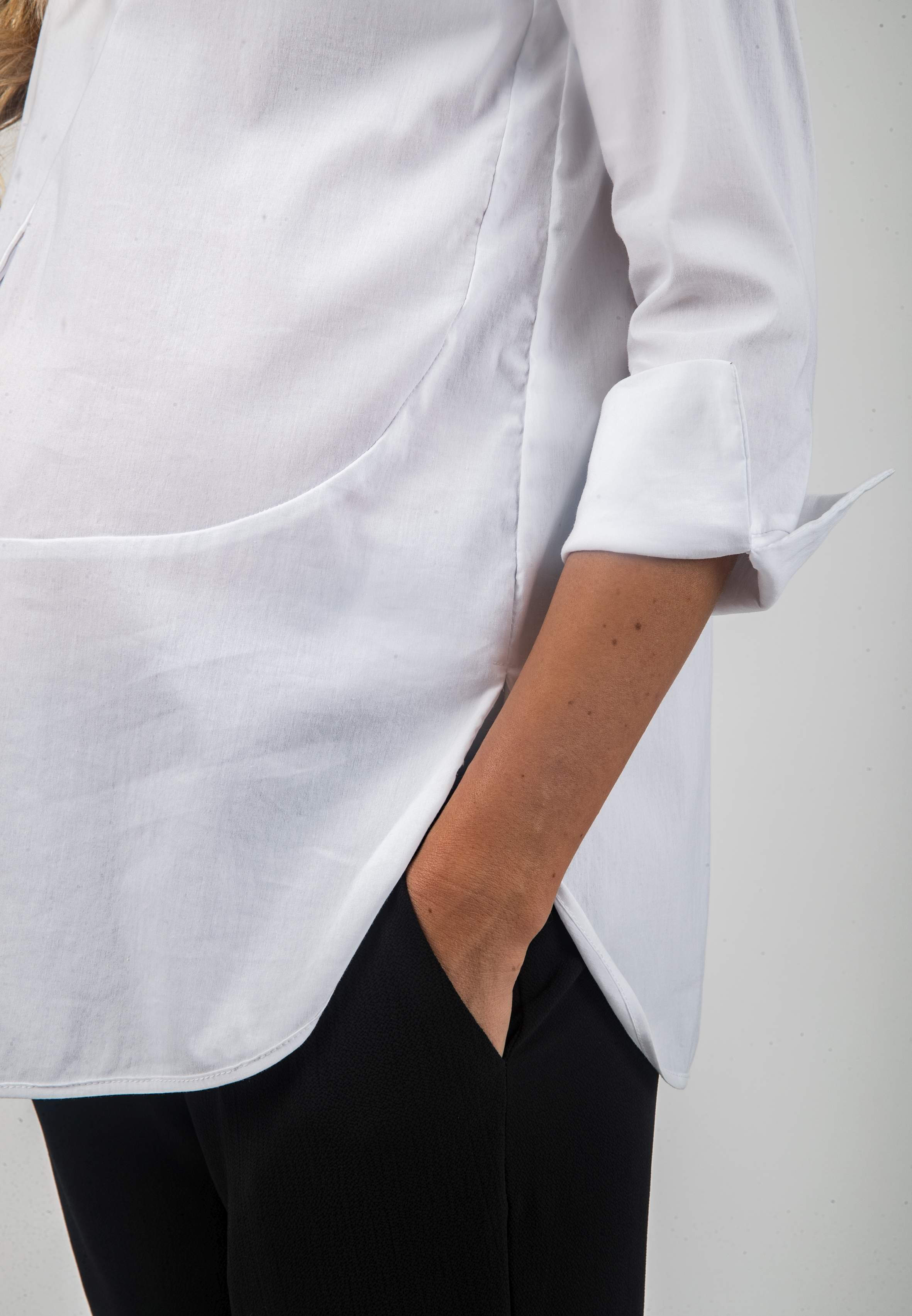 BEATRICE - Camicia Premaman & Allattamento con Orli Tondeggianti (Bianco, XS)