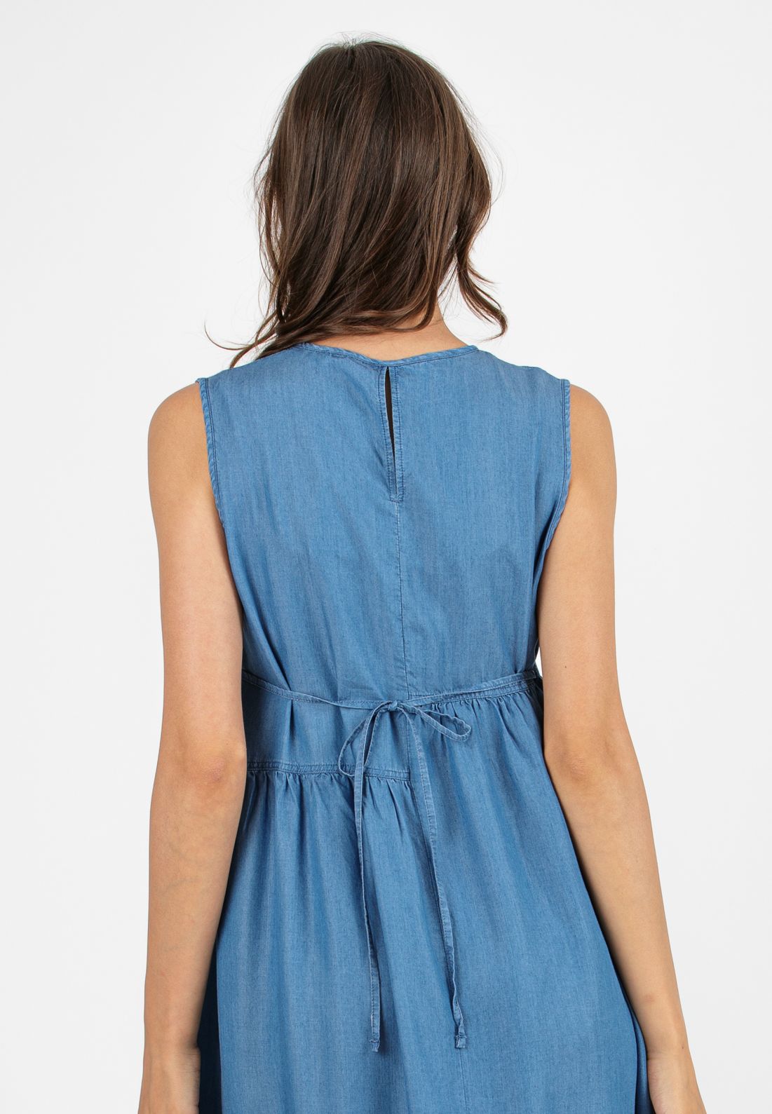 Abito Lungo Premaman in Tencel con Balze (Denim, XS)