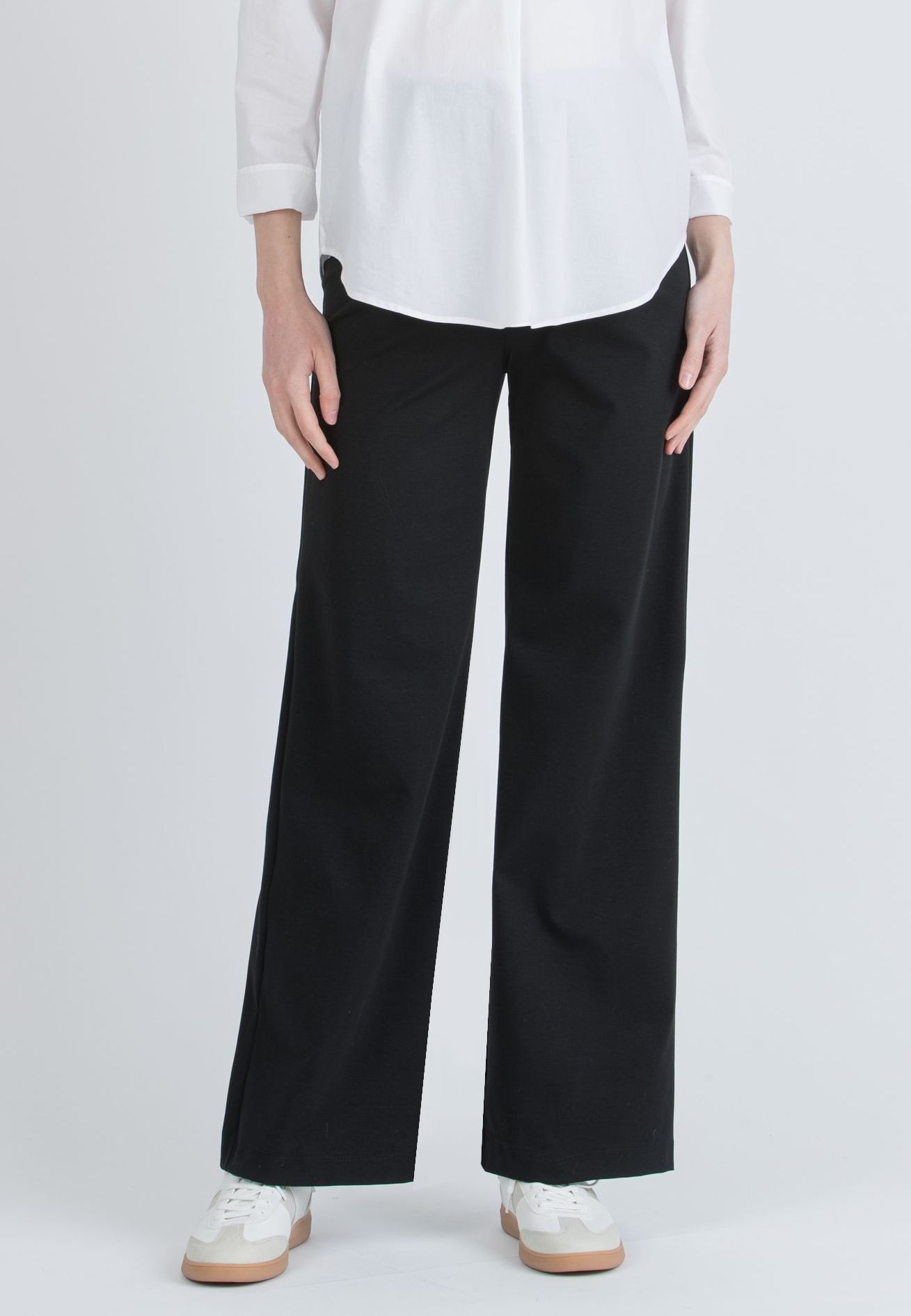 KIMBERLY - Palazzo Maternity Trousers in Summer Cotton Ponte Fabric (Black, XS)
