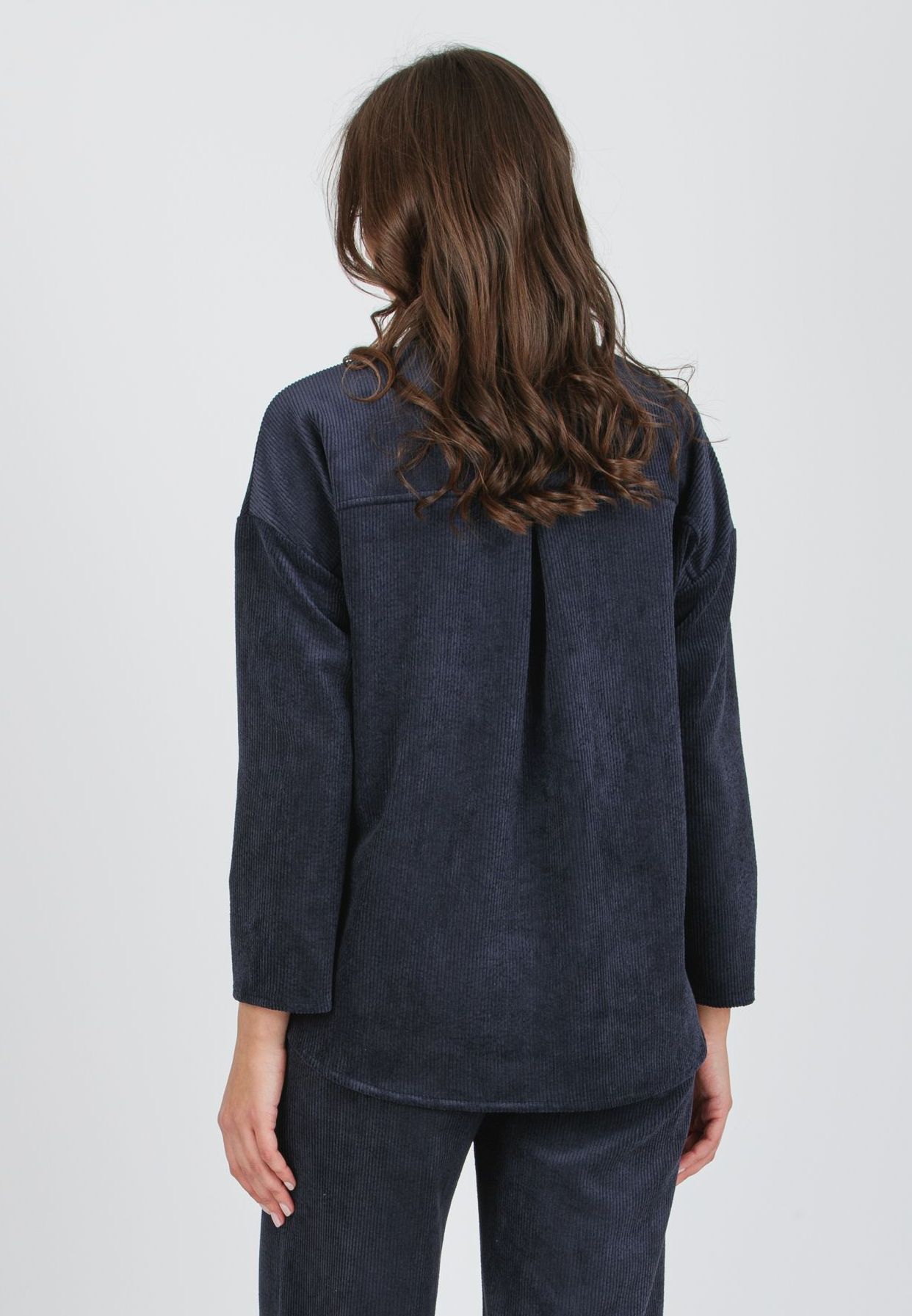 OLIVIA V - Camicia Over Premaman in Velluto a Coste Larghe (Blu)