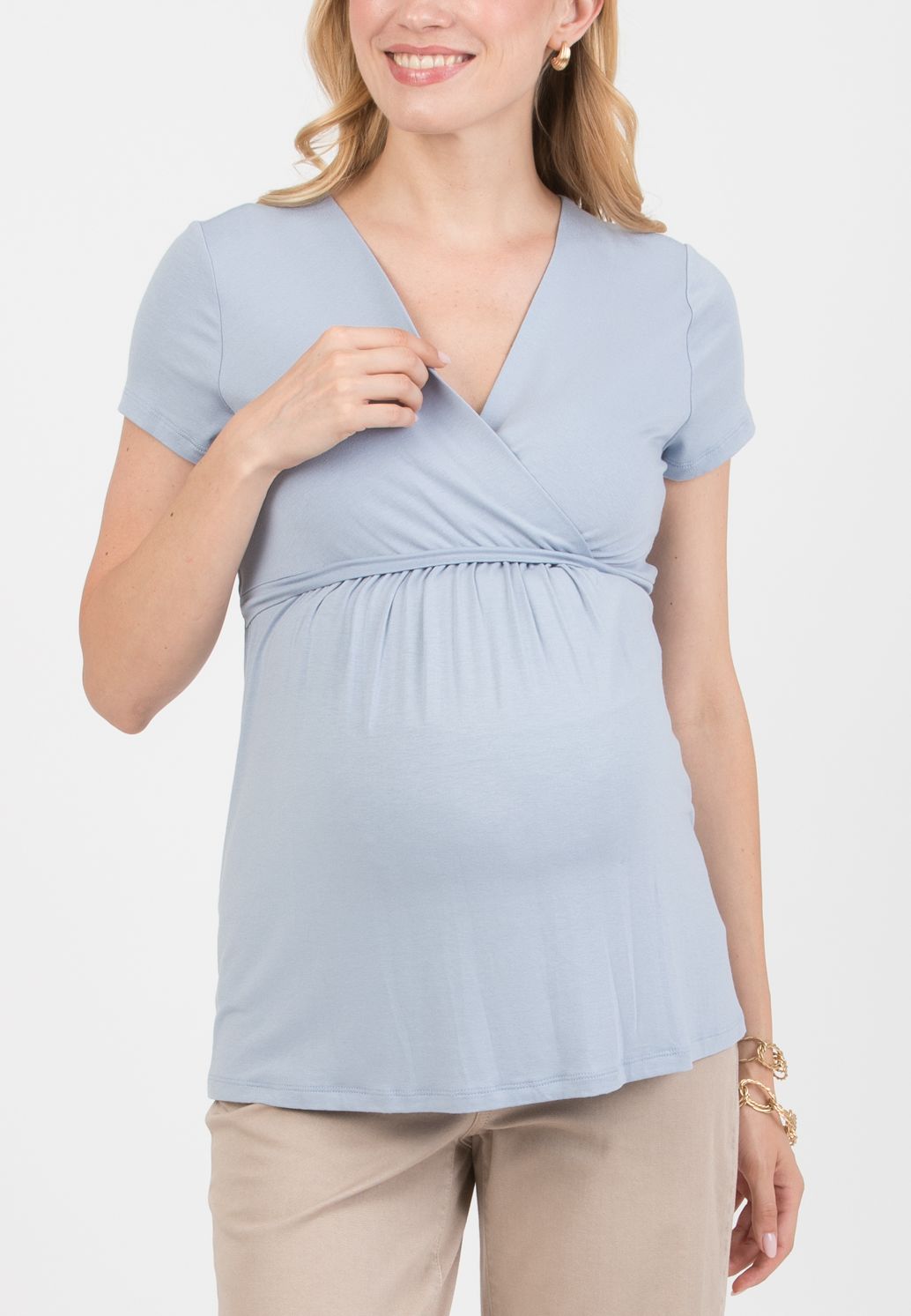 MARGHERITA - Maternity and Nursing Crossover T-shirt with String (Grigio Perla)