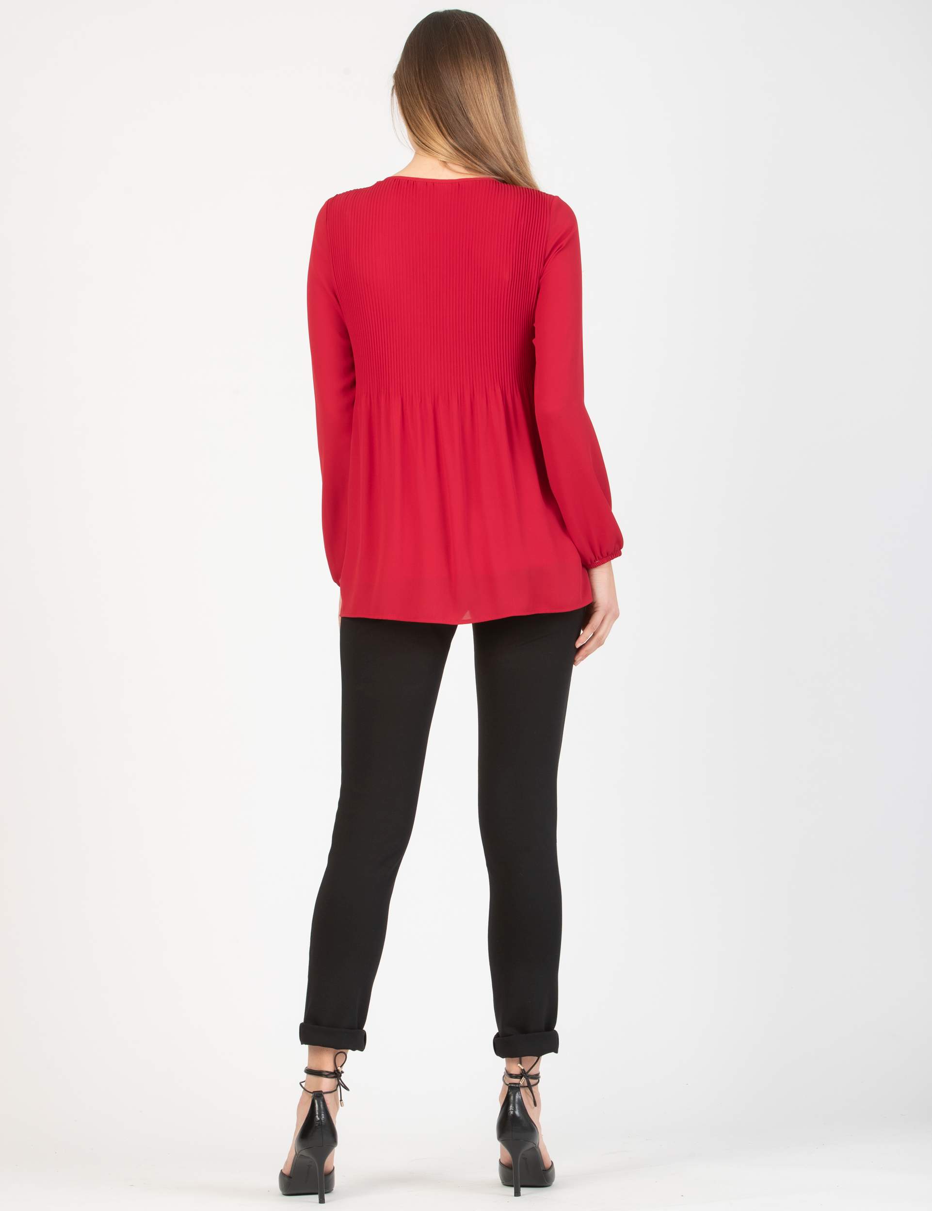 Maternity Blouse in Georgette with Crystal Pleated Bodice (Red, S)