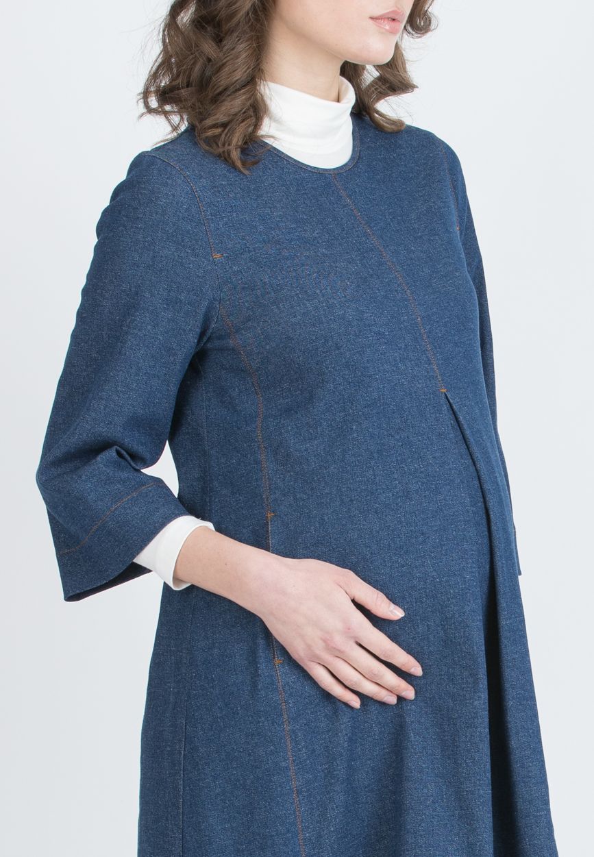HAILEY – Maternity Dress in Stretch Cotton Denim (Blu Scuro)