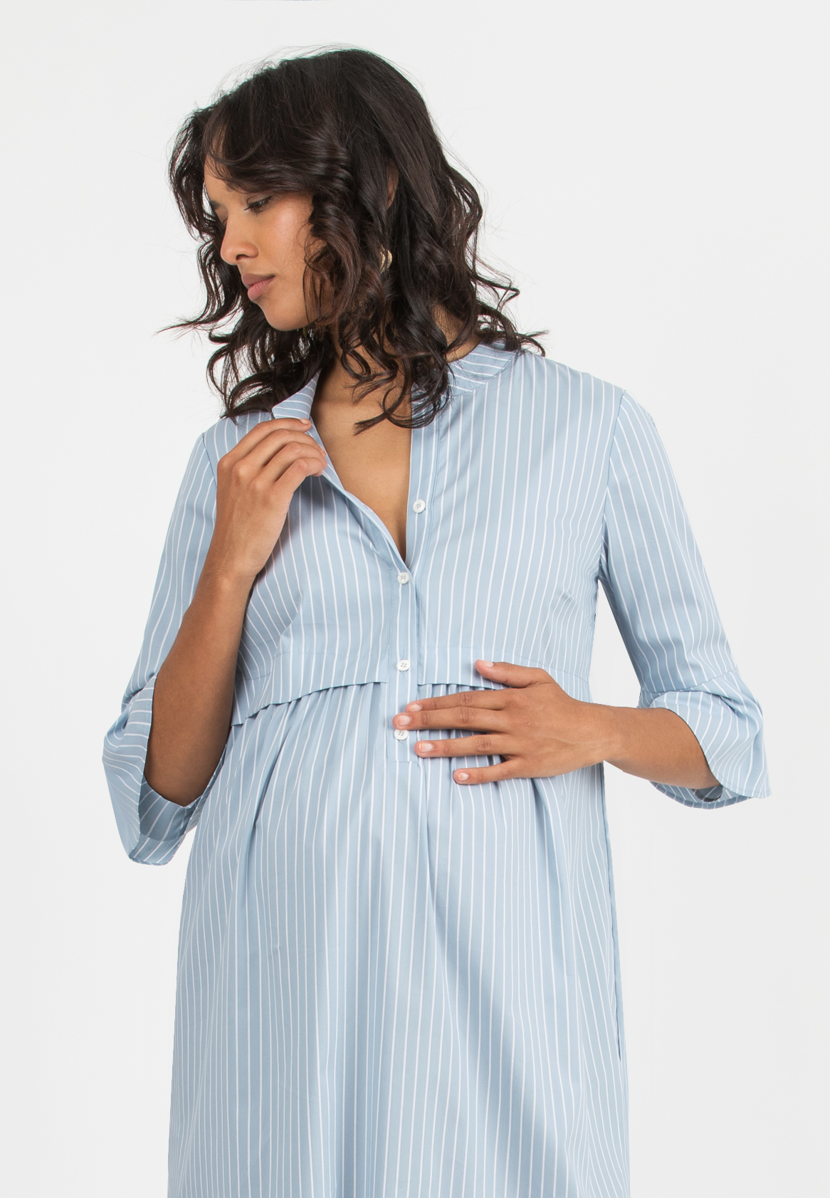 HEIDI R - Abito Premaman & Allattamento in Cotone a Righe con Maniche a Campana (Azzurro Polvere, XS)