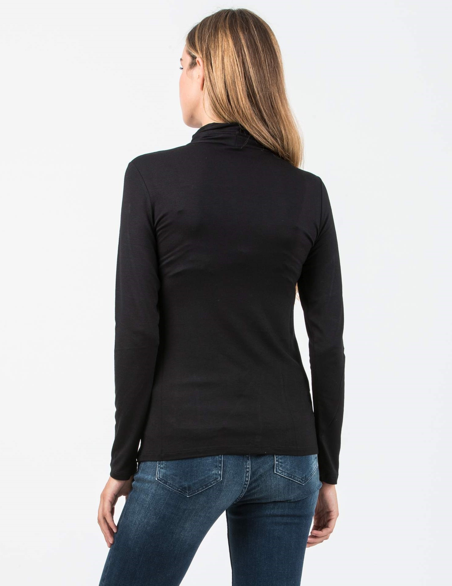 LARA - Long Sleeve Turtleneck Maternity Top with Side Gatherings (Nero)