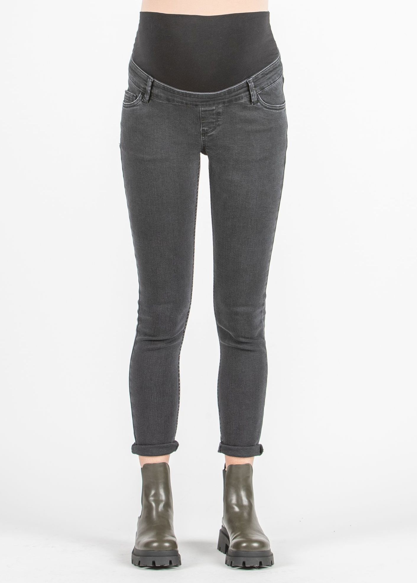 OLIMPIA BLACK - Super-Stretch Maternity Jeans with Black Wash (Black, XS)