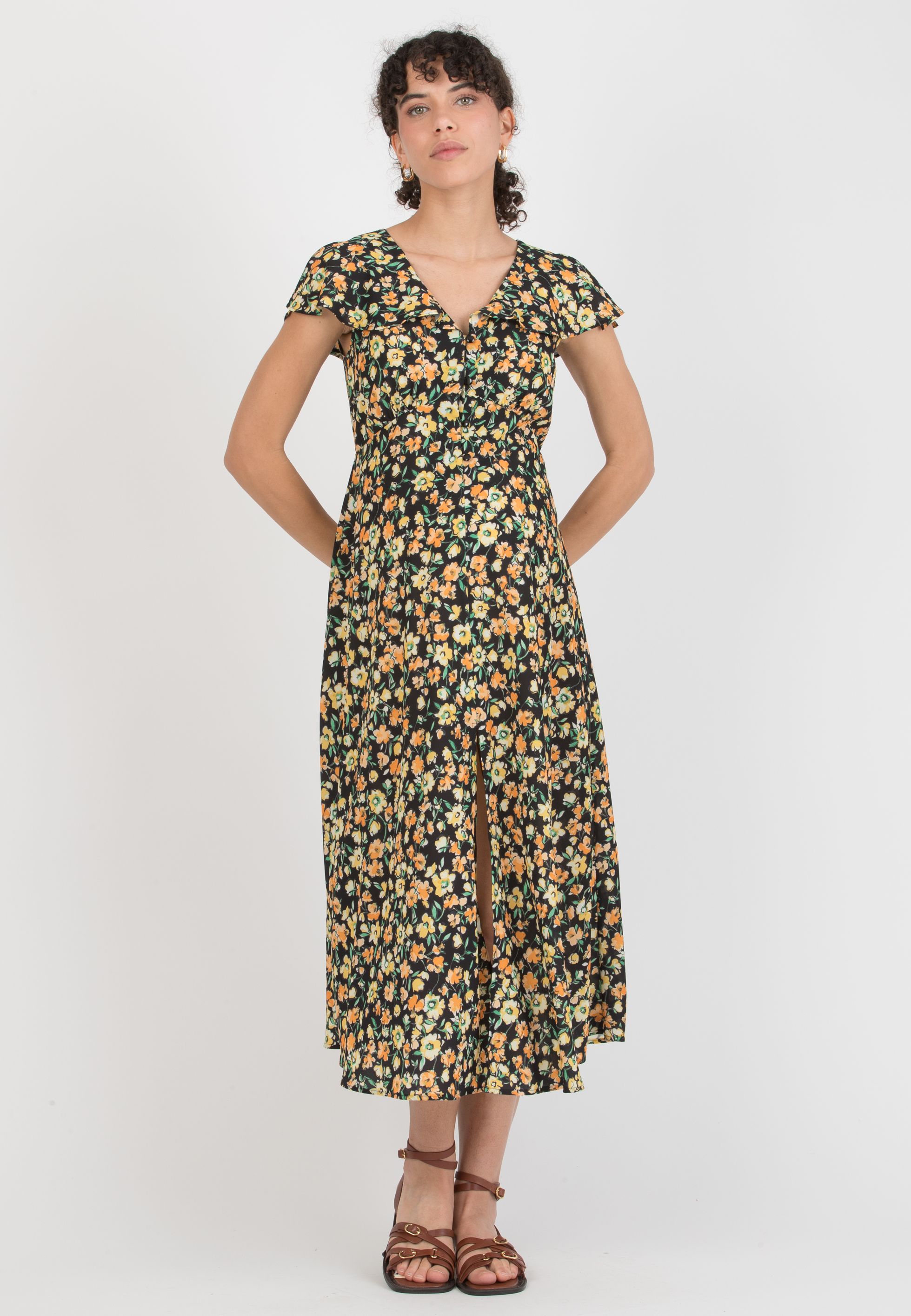 SUMMER - Maternity & Nursing Dress with Buttons and Back Neckline (Black, XS)