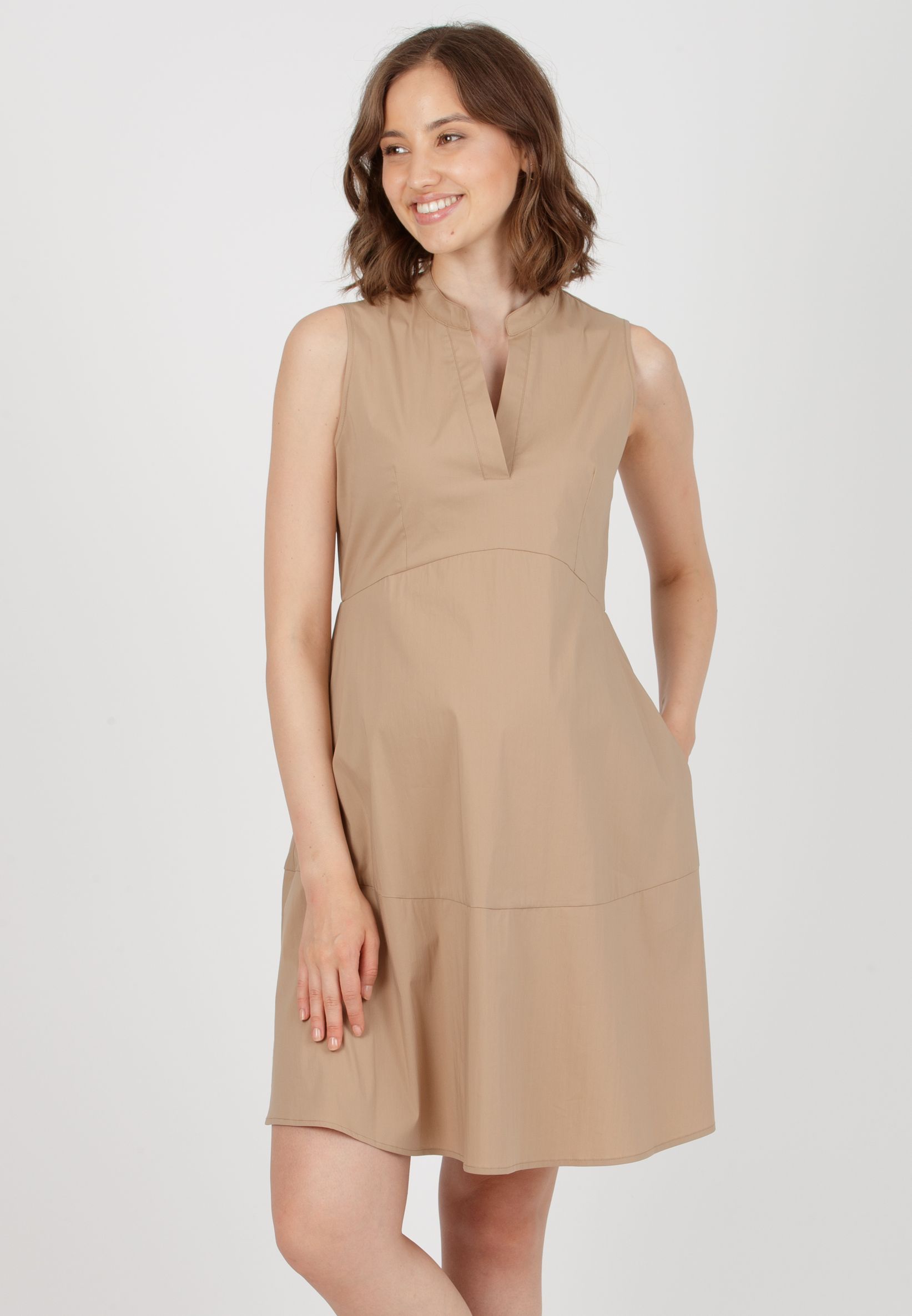 FLORENCE - Maternity Dress in Stretch Cotton with Flared Skirt (Camel, XS)